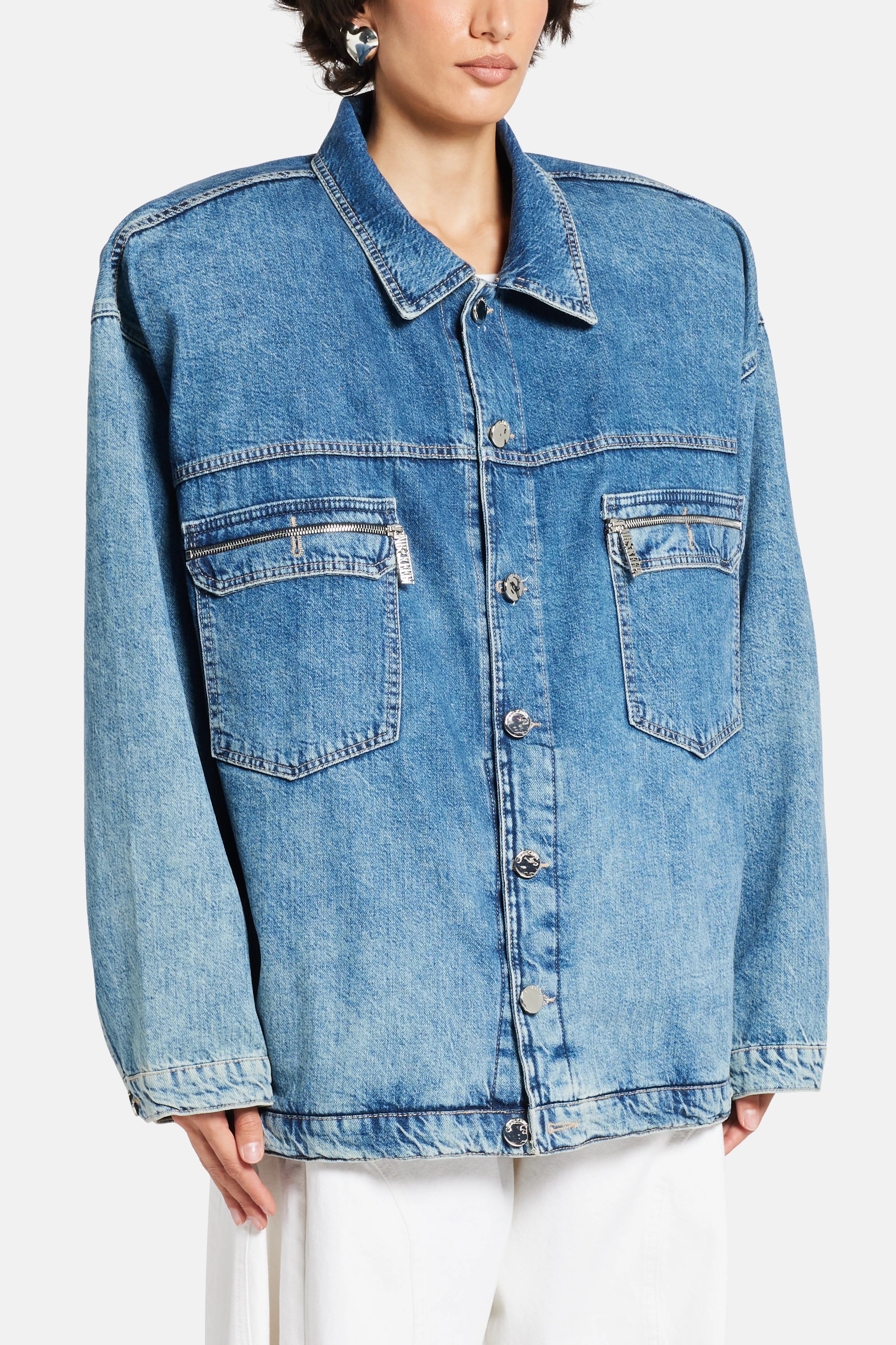 Oversized Denim Cotton Jacket in Blue