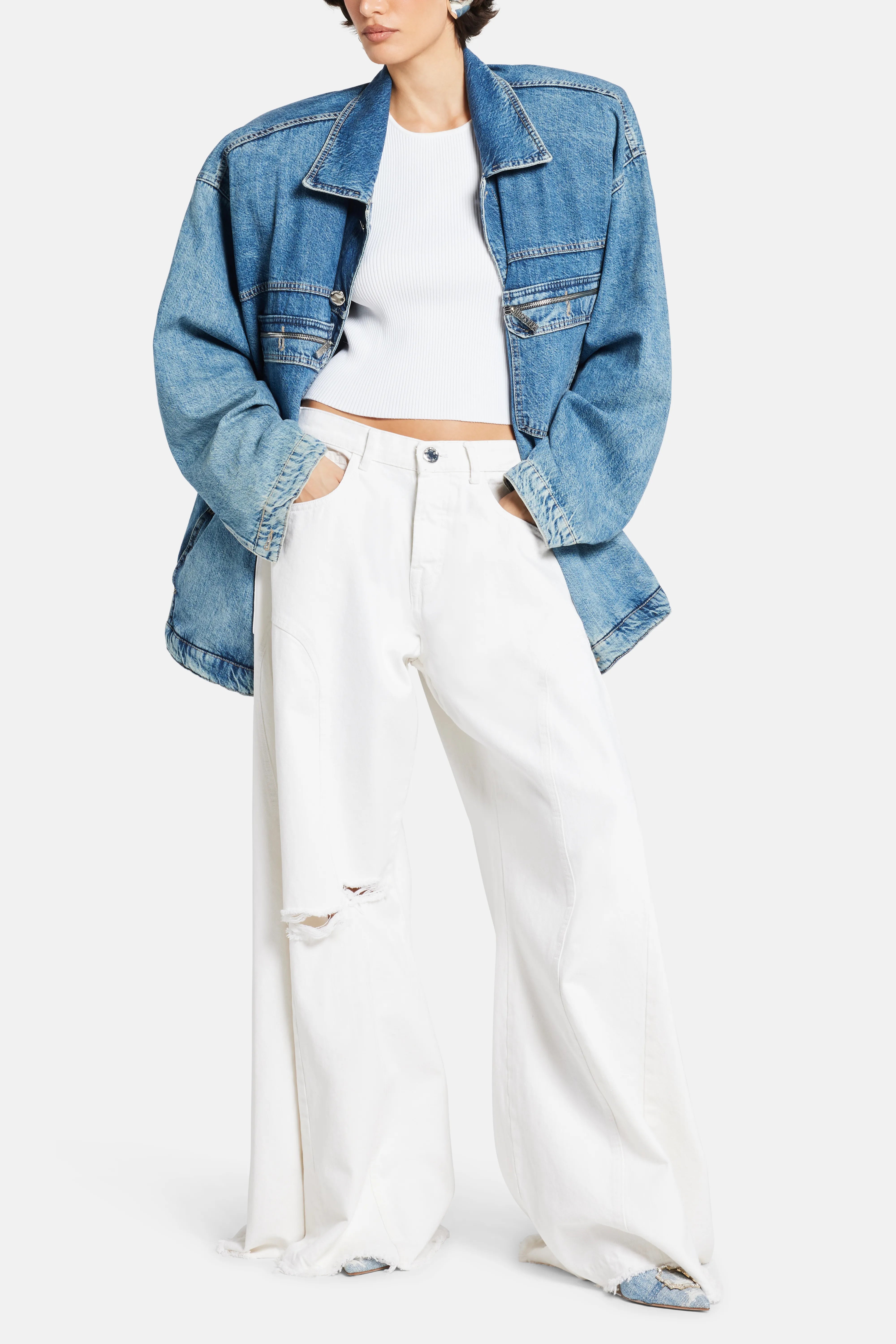 Oversized Denim Cotton Jacket in Blue