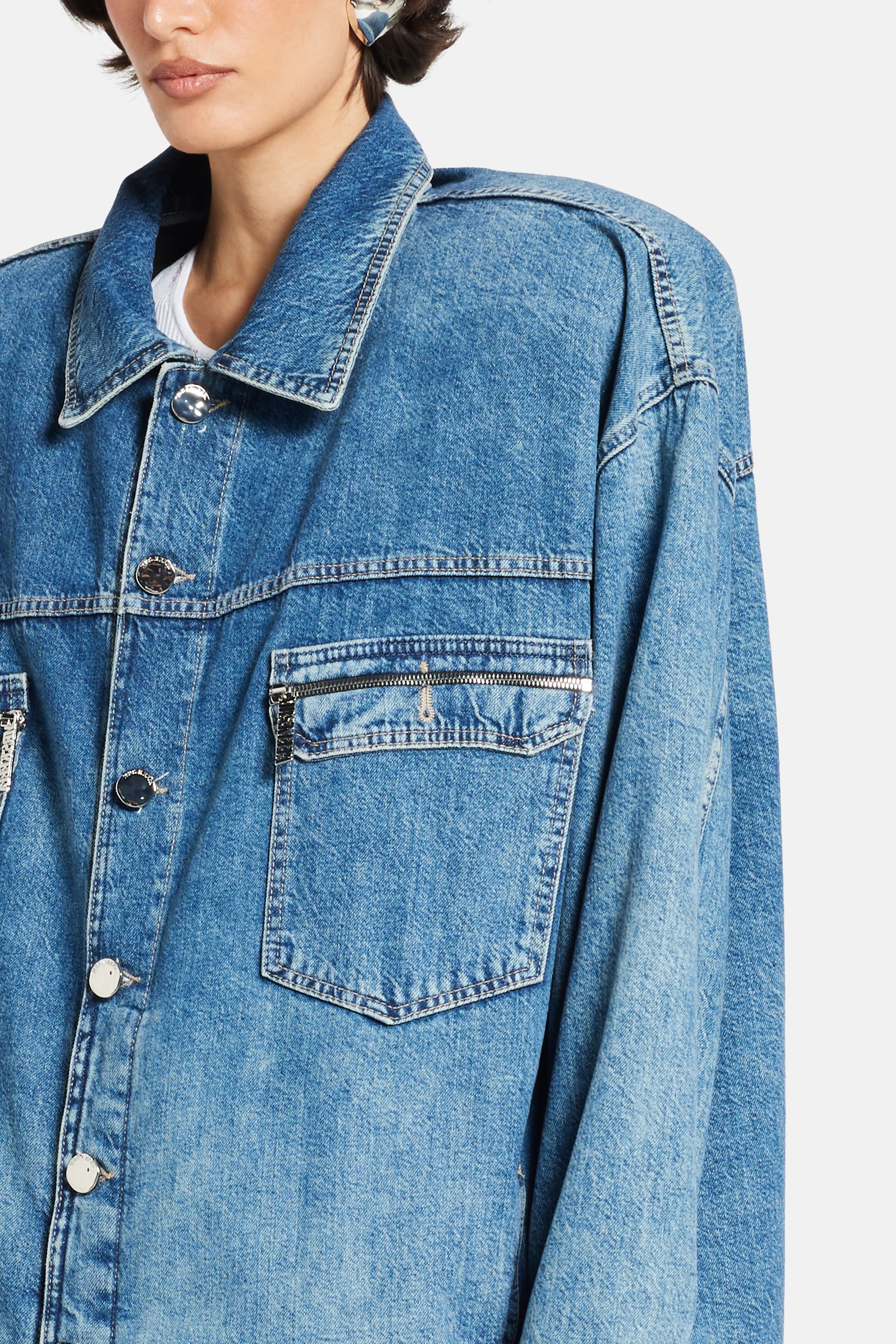 Oversized Denim Cotton Jacket in Blue