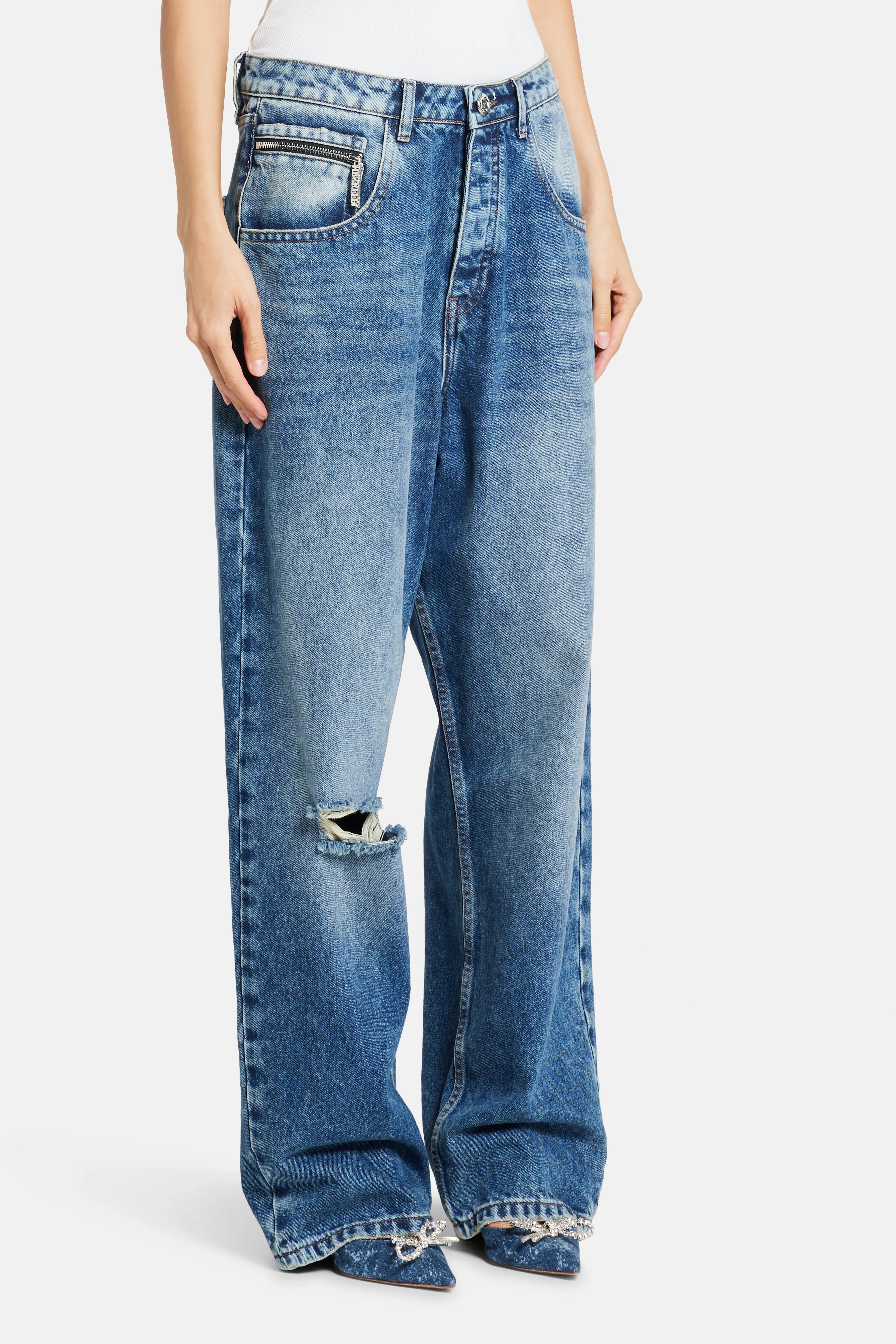 Balloon Denim Cotton Pants in Blue