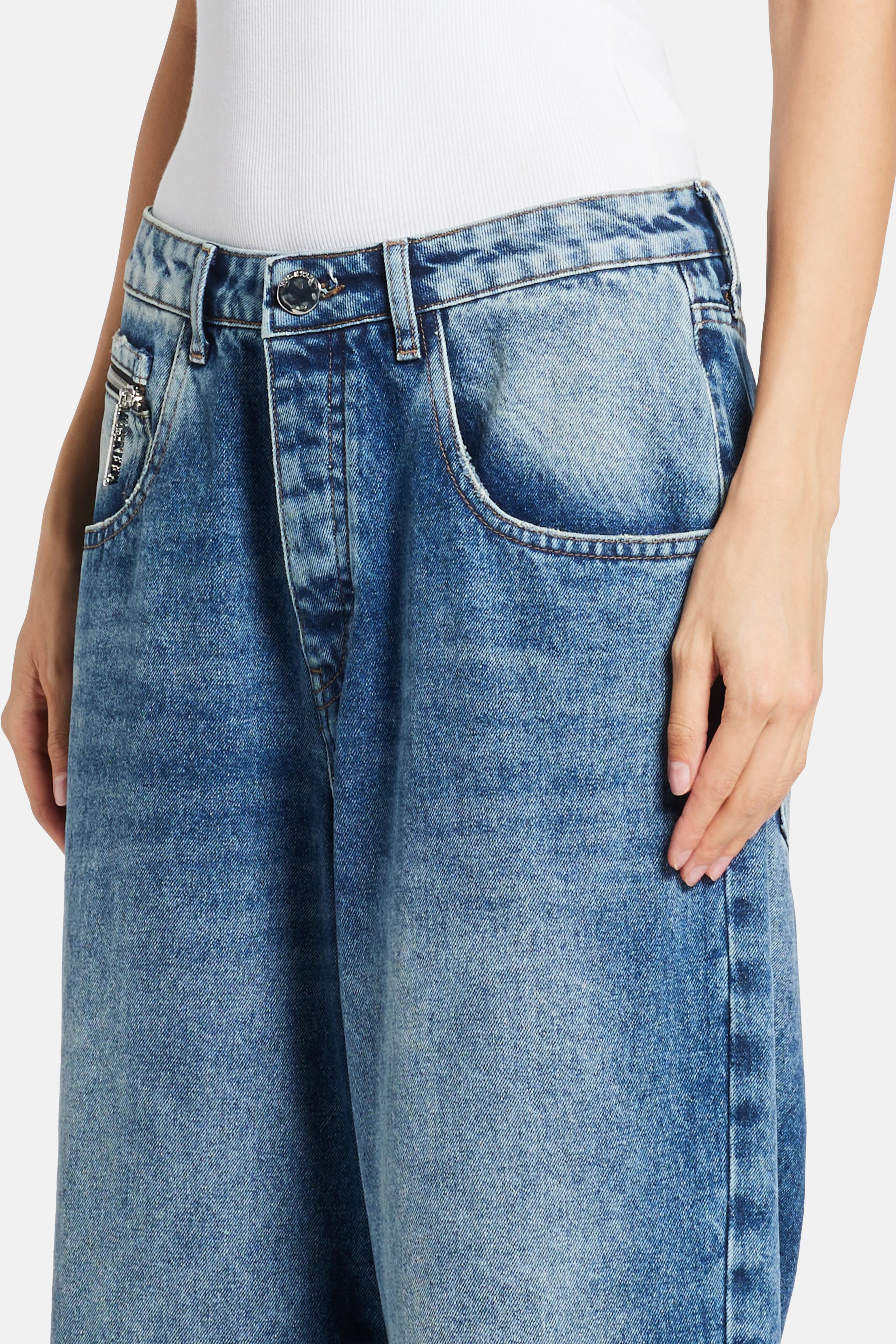 Balloon Denim Cotton Pants in Blue