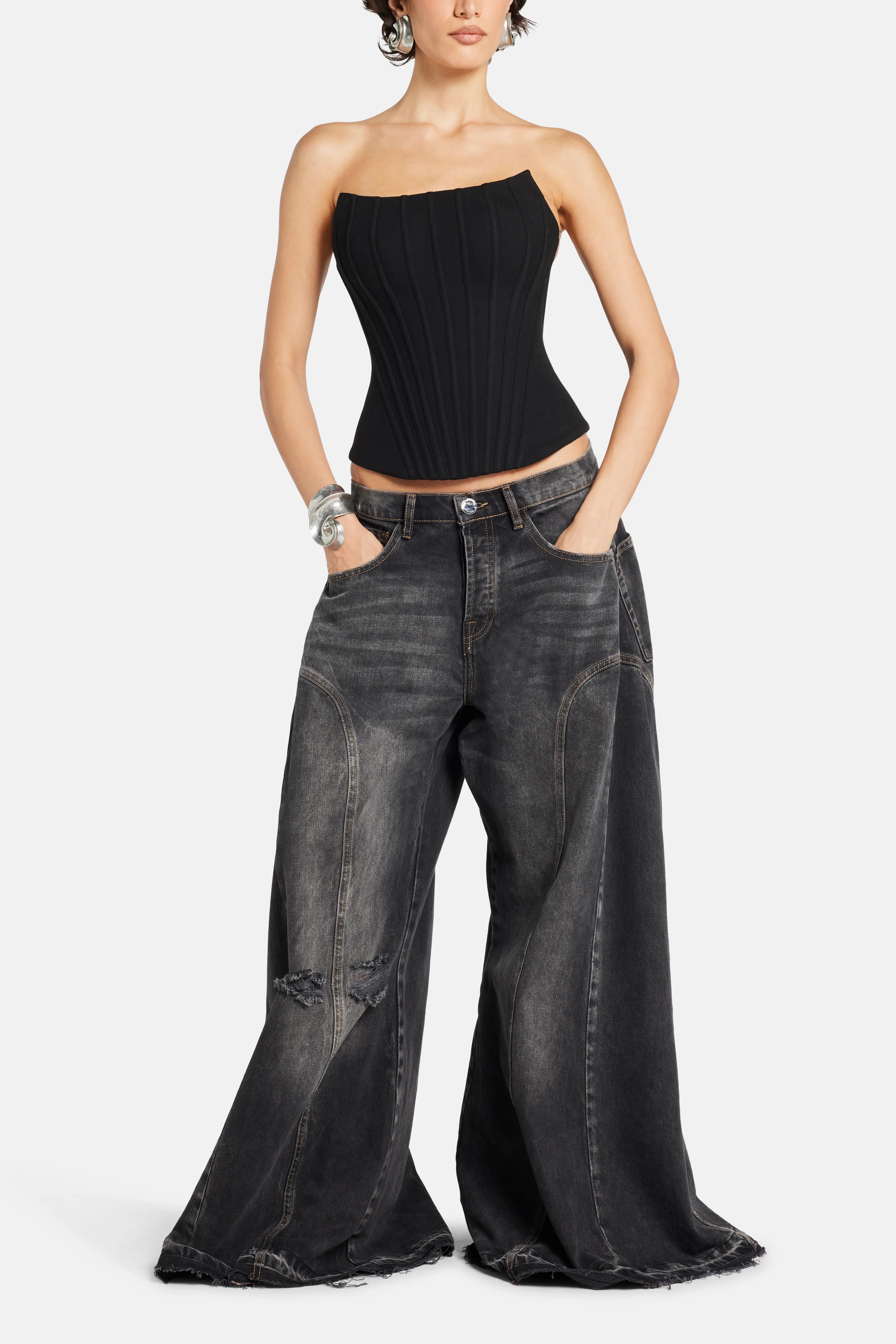 MK Signature Denim Cotton Pants in Black