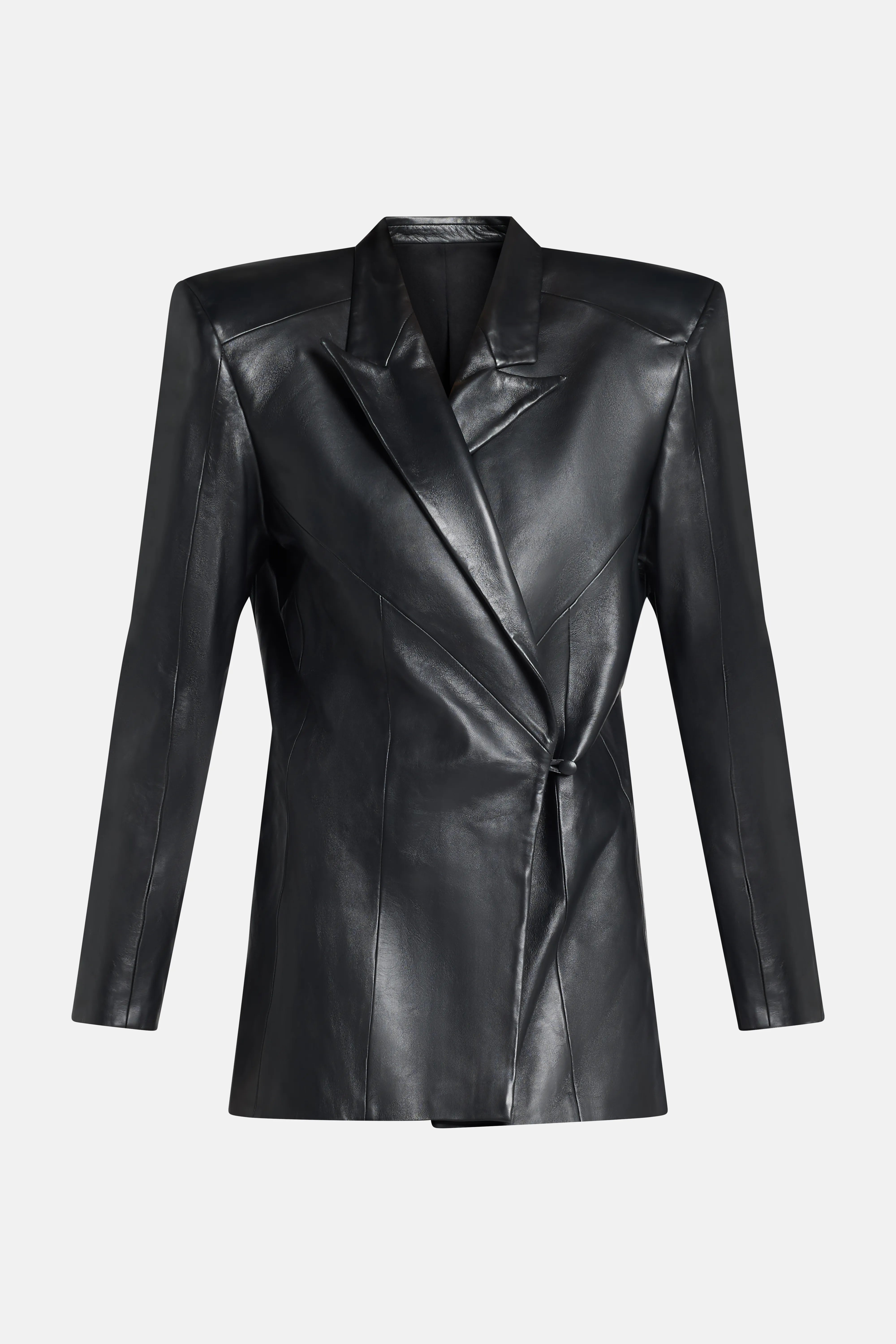 Oversized Vegan Leather Blazer in Black
