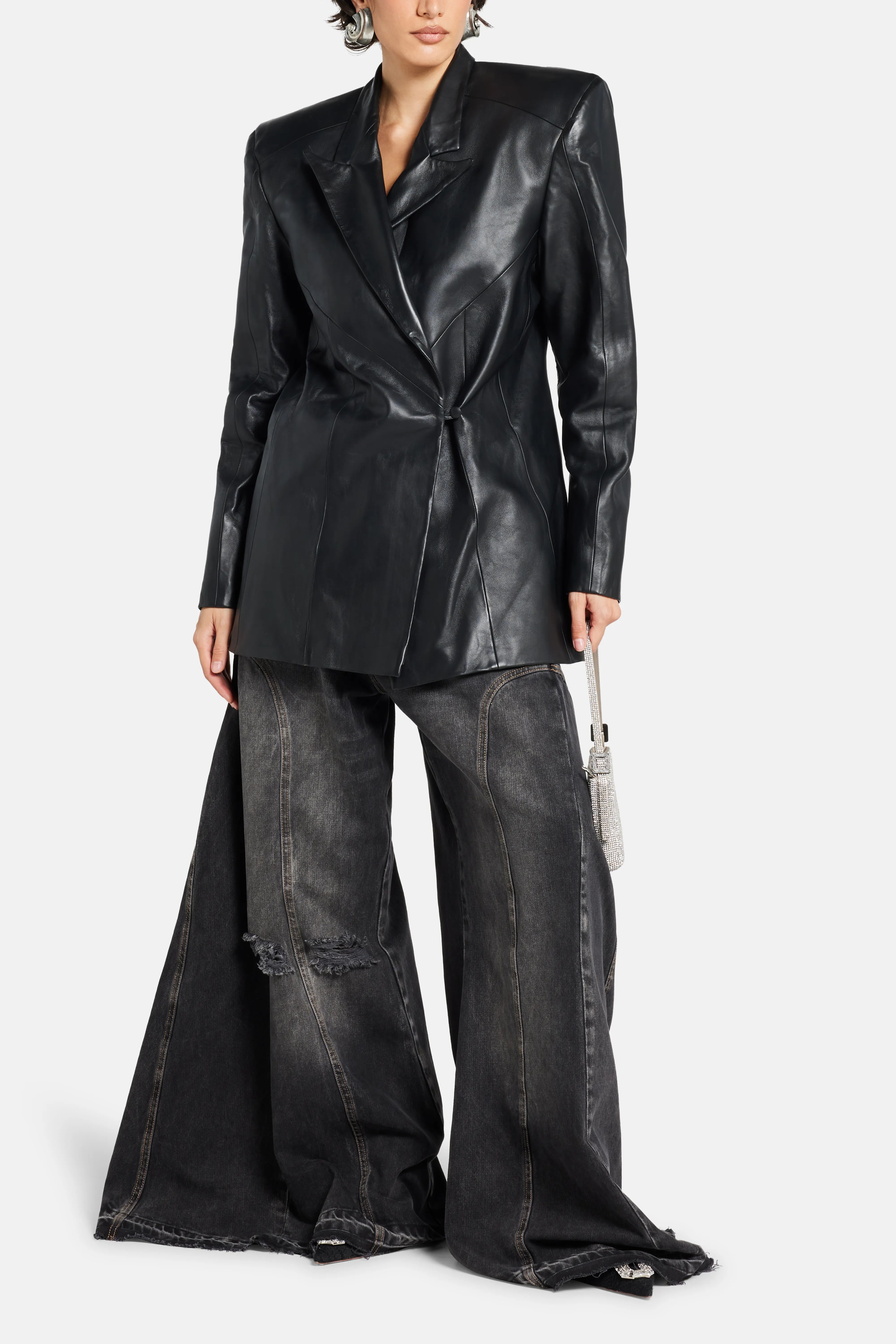 Oversized Vegan Leather Blazer in Black