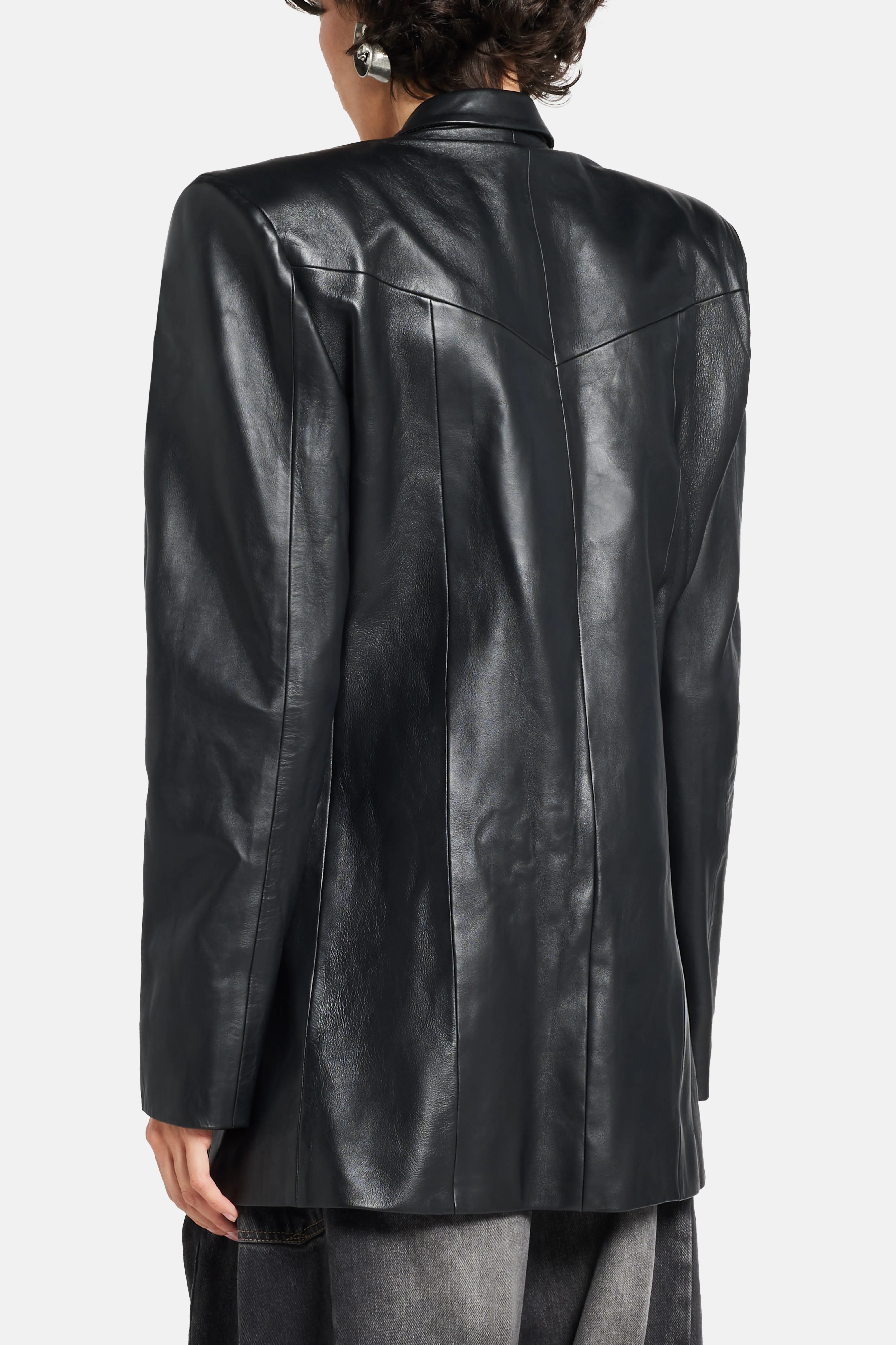 Oversized Vegan Leather Blazer in Black