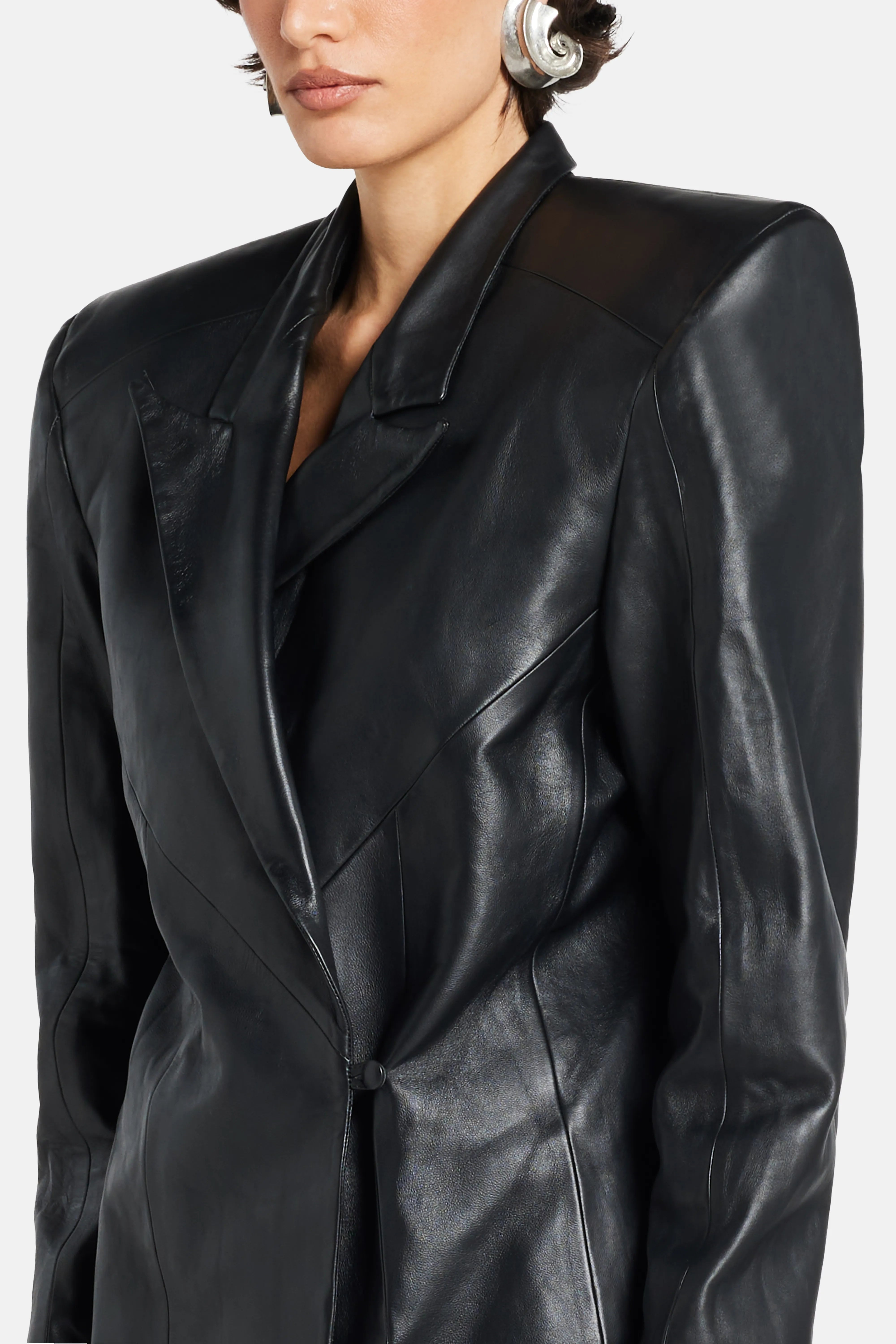 Oversized Vegan Leather Blazer in Black