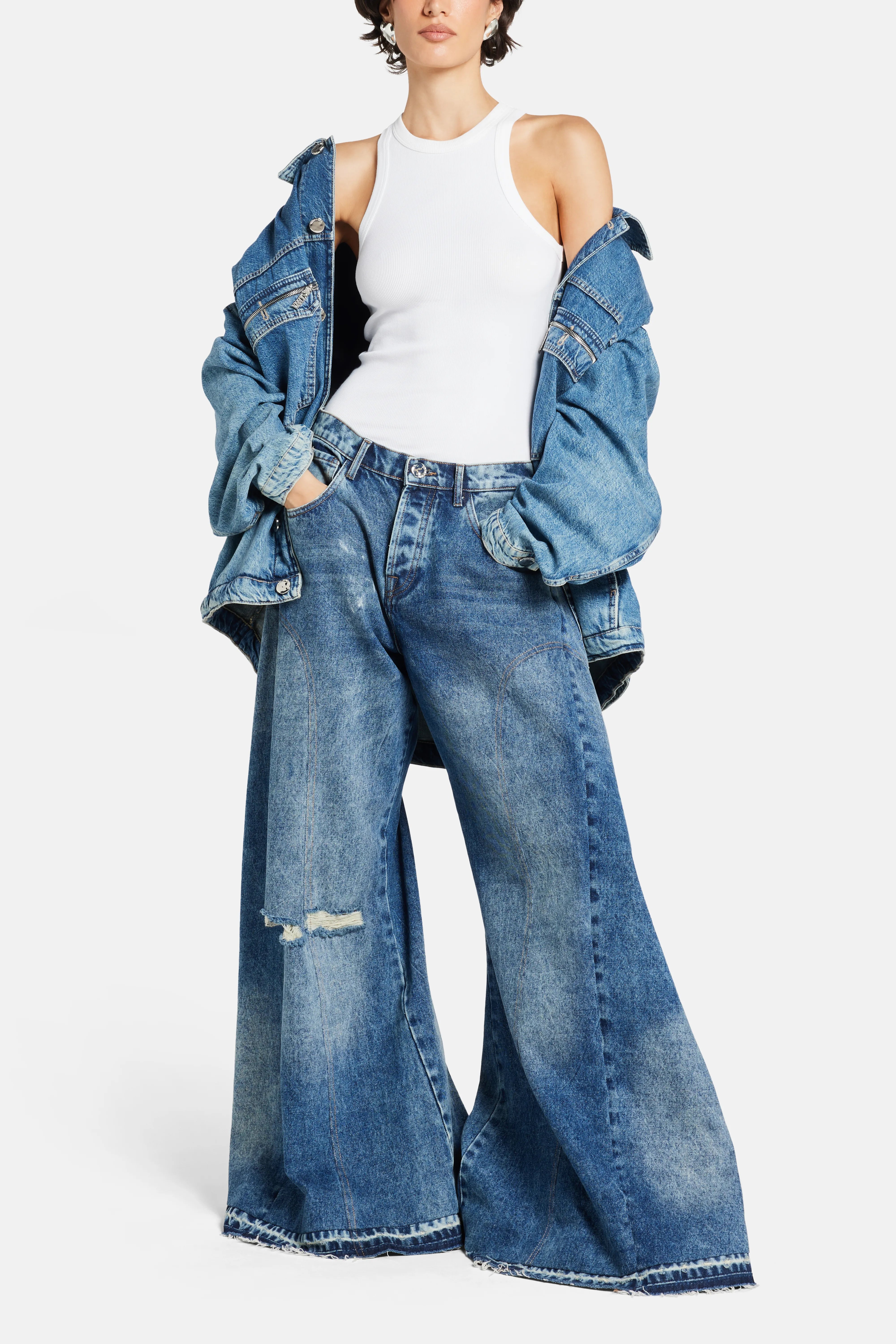 MK Signature Denim Cotton Pants in Blue
