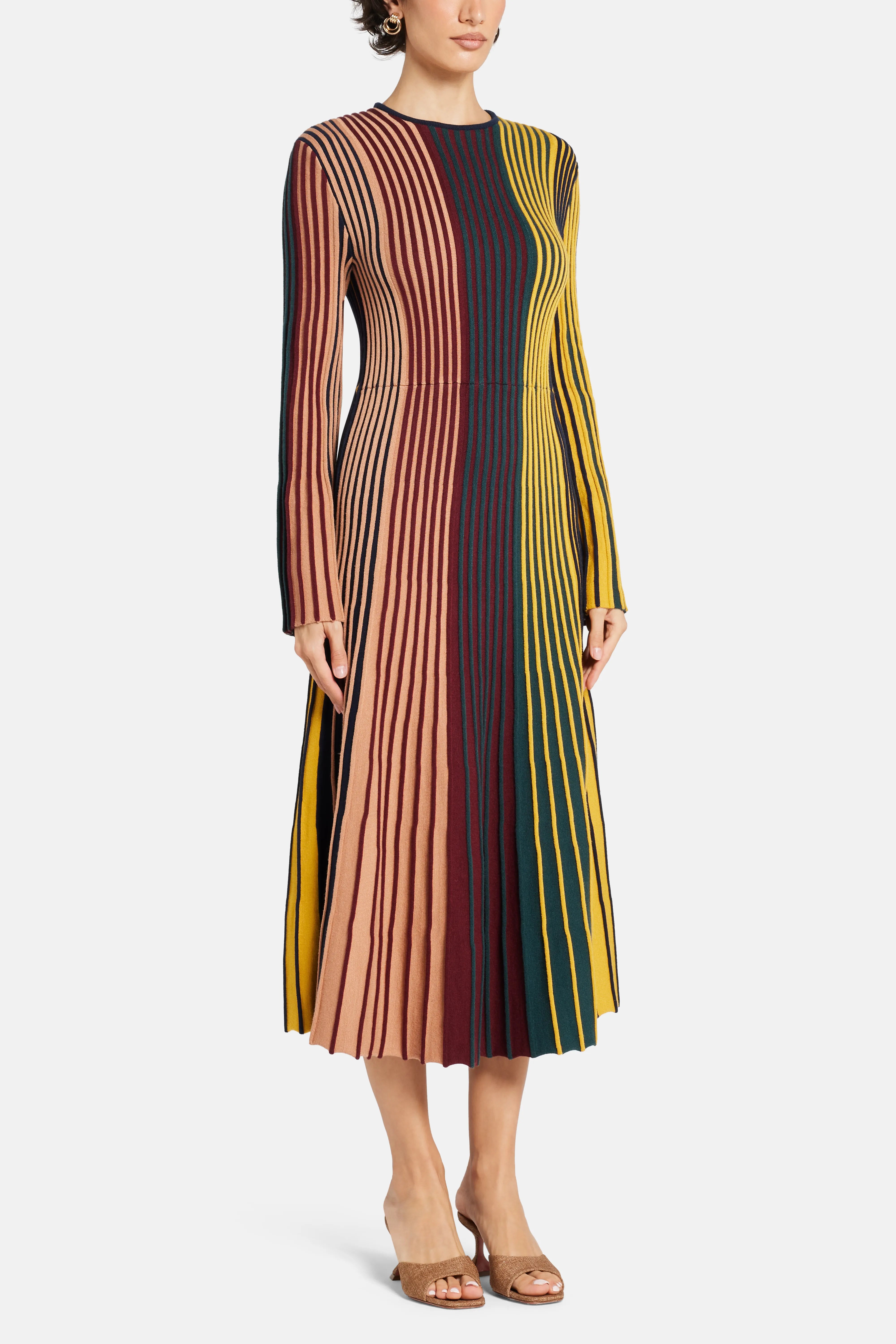 Celia Stripes Knit Midi Dress in Maroon