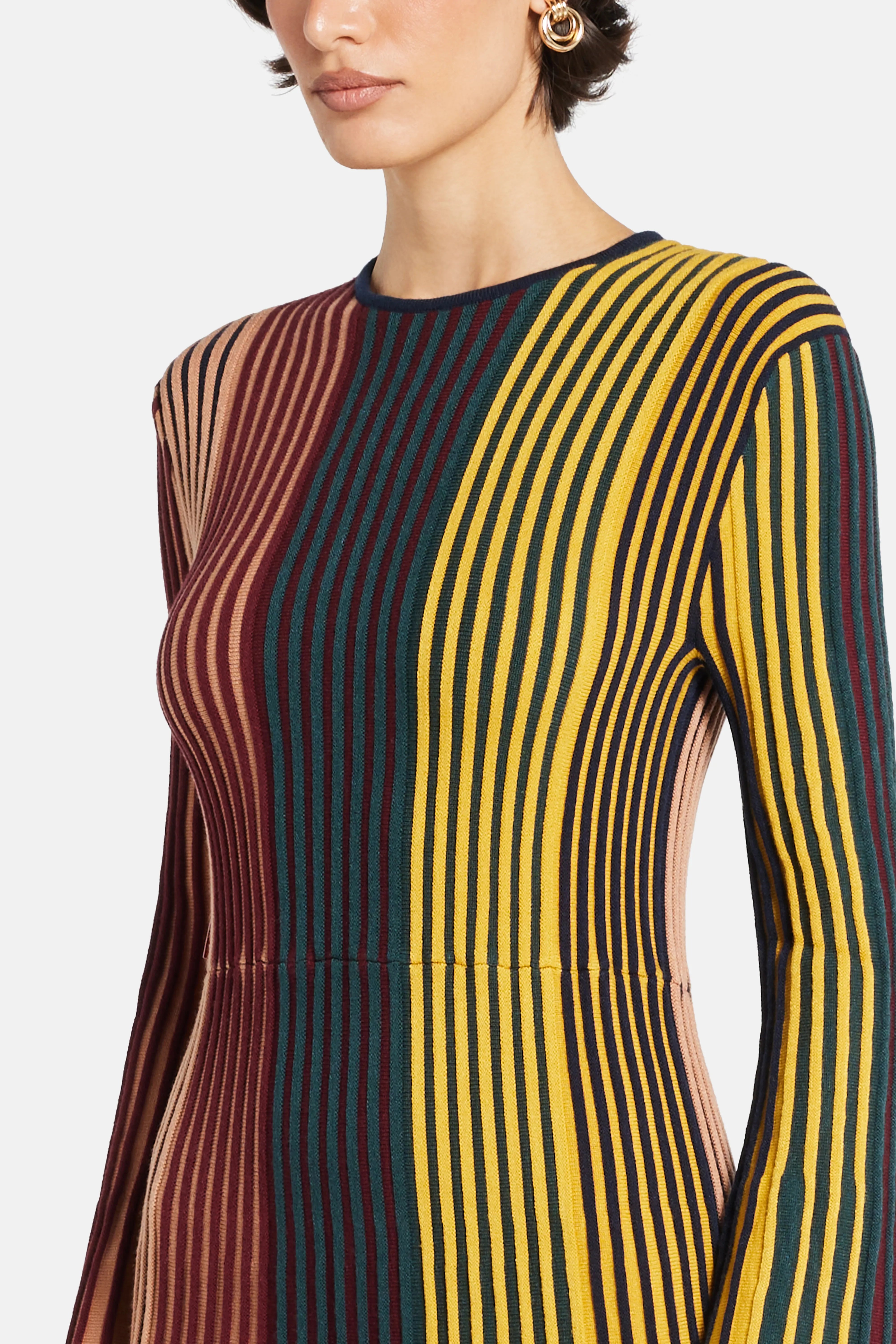 Celia Stripes Knit Midi Dress in Maroon