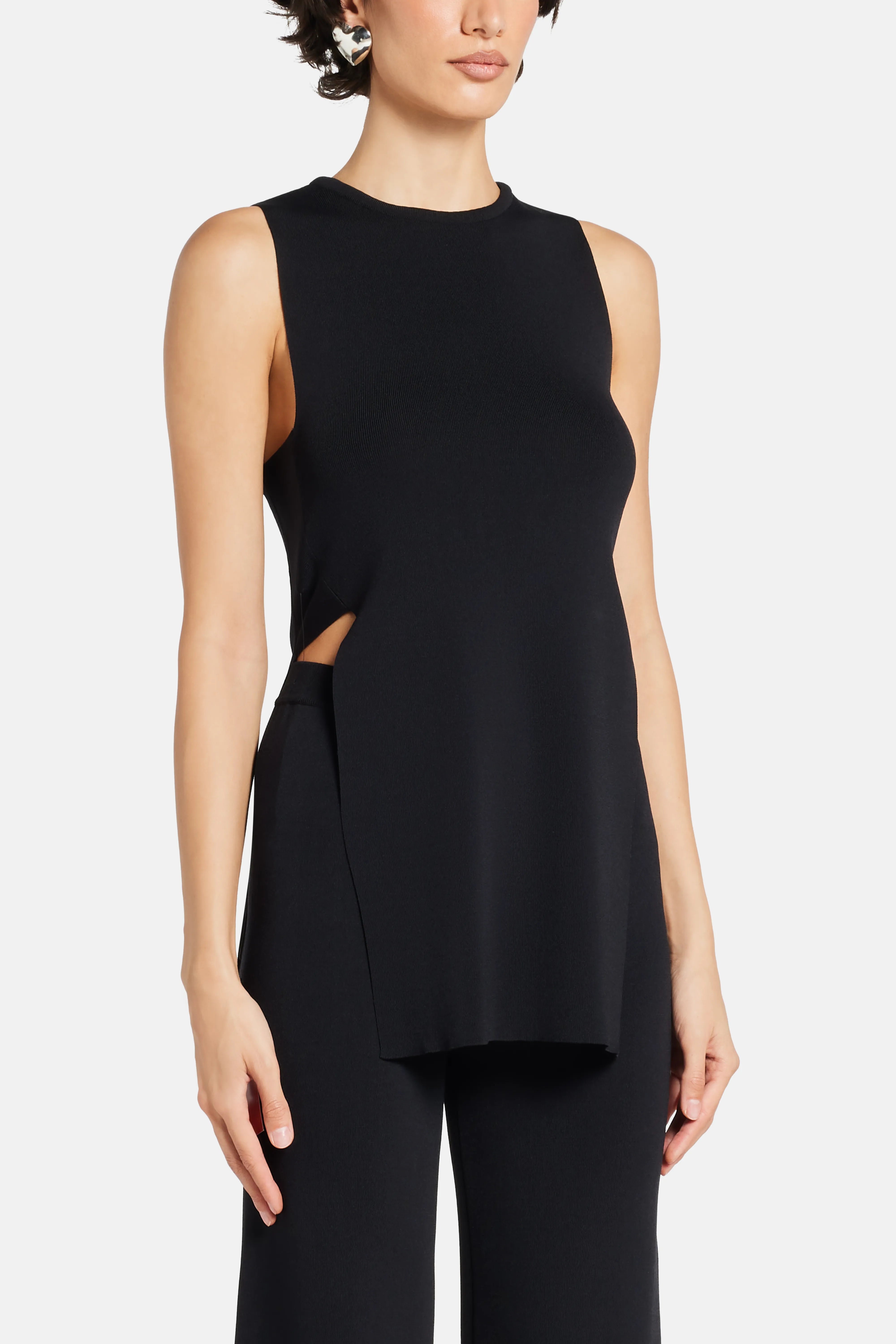 Canoga Knit Sleeveless Top in Black