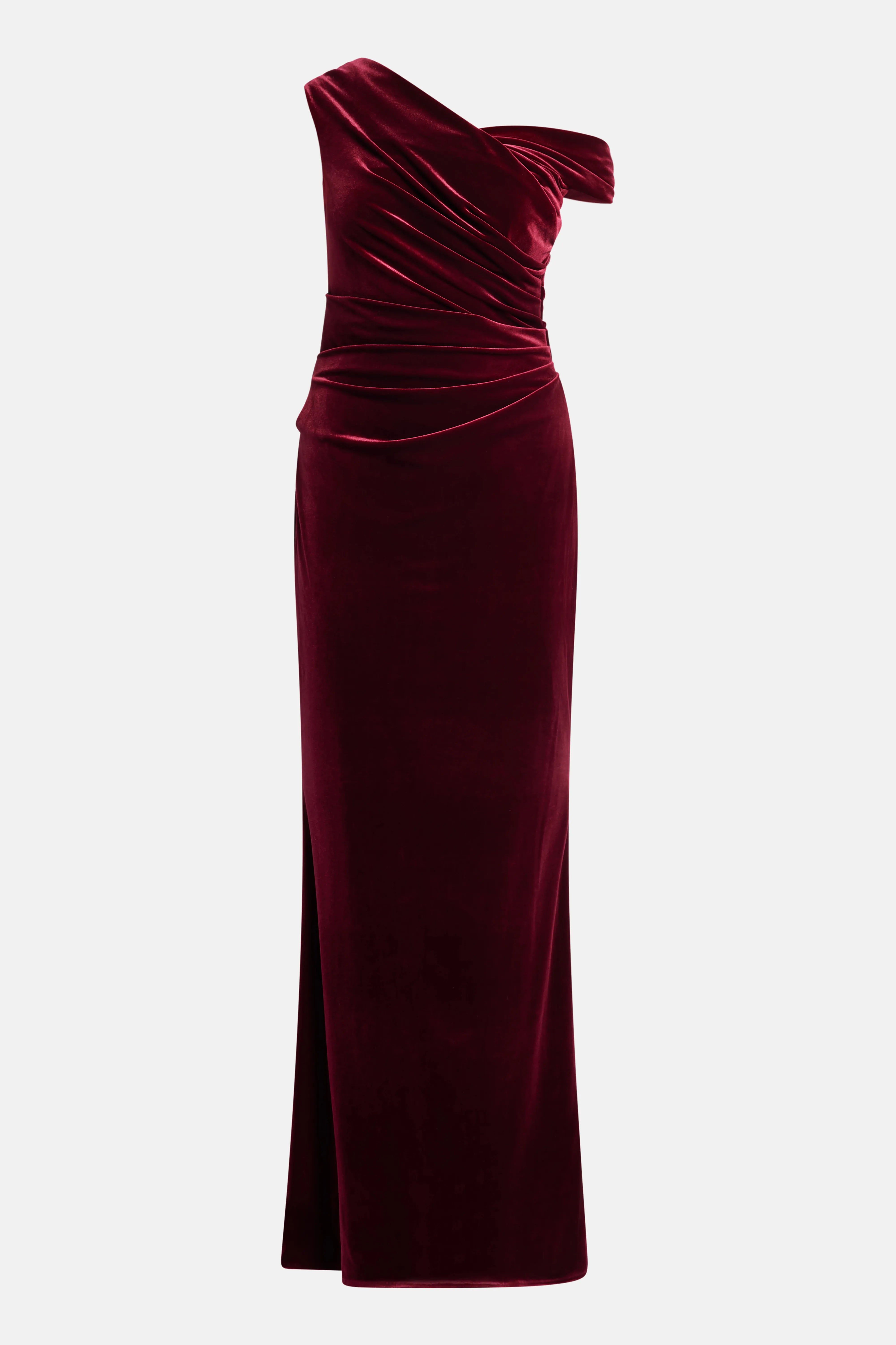 Stretch Velvet Sleeveless Evening Dress in Burgundy