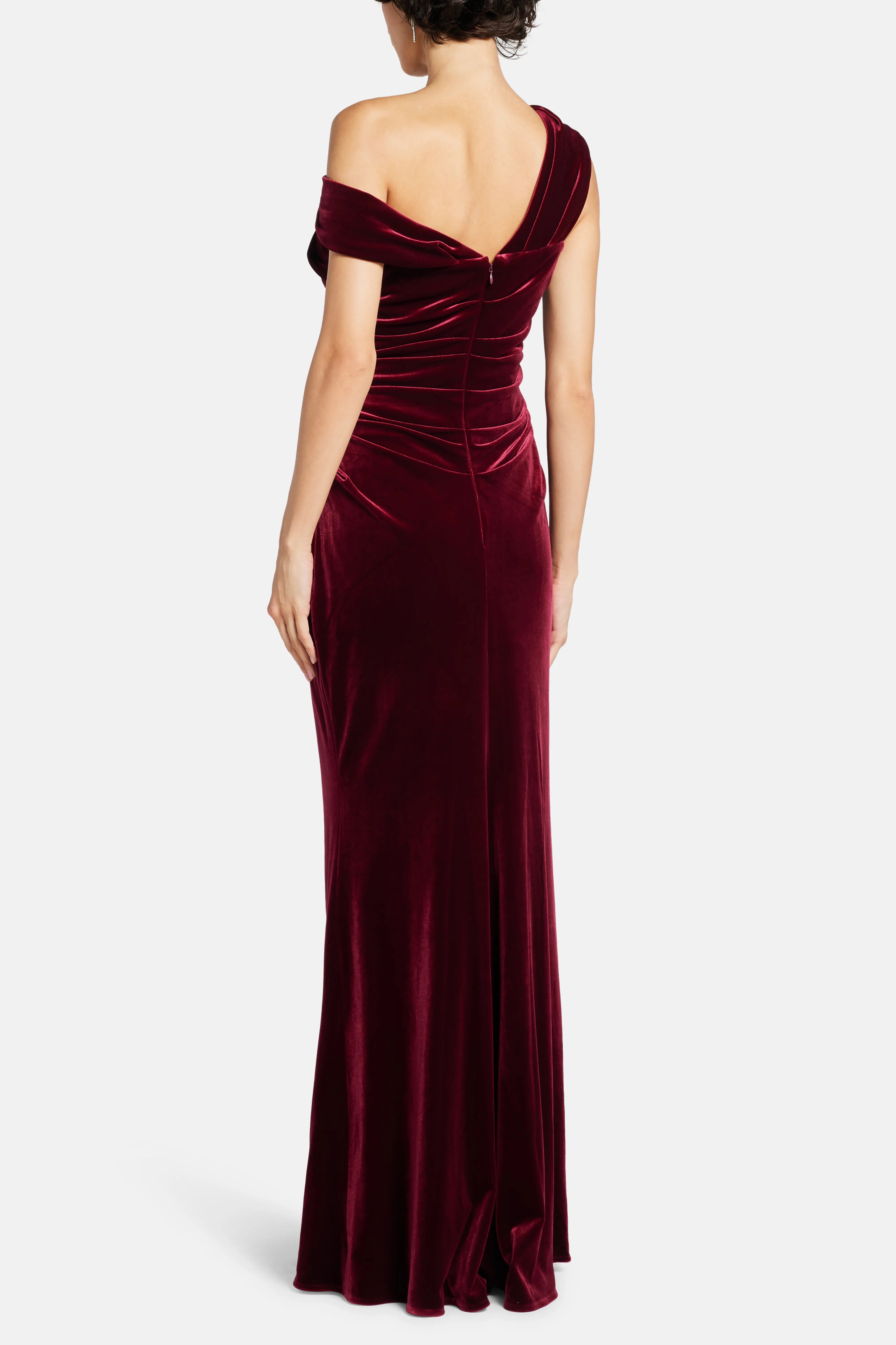 Stretch Velvet Sleeveless Evening Dress in Burgundy