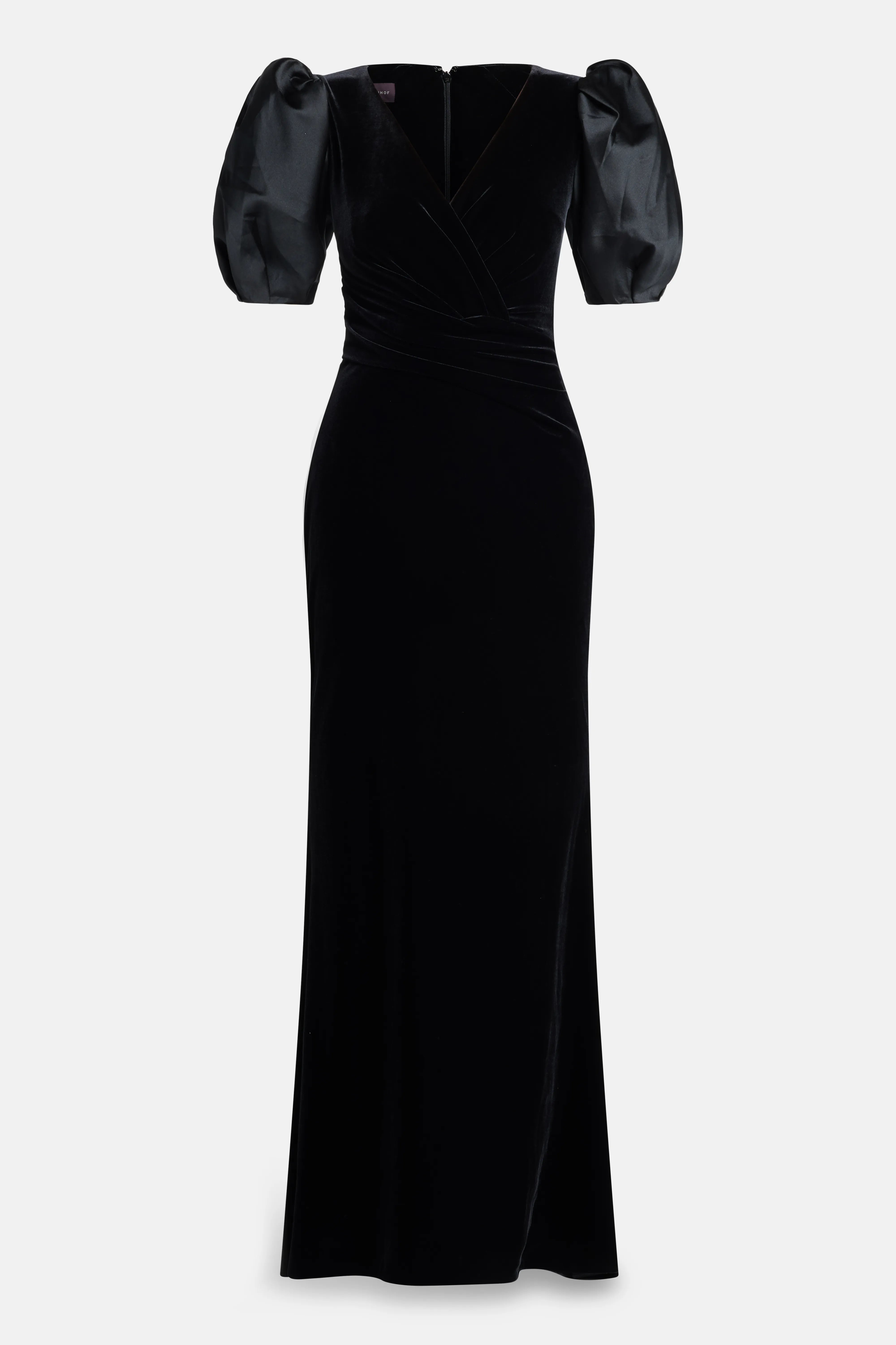 Stretch Velvet and Mikado Mix Evening Dress in Black