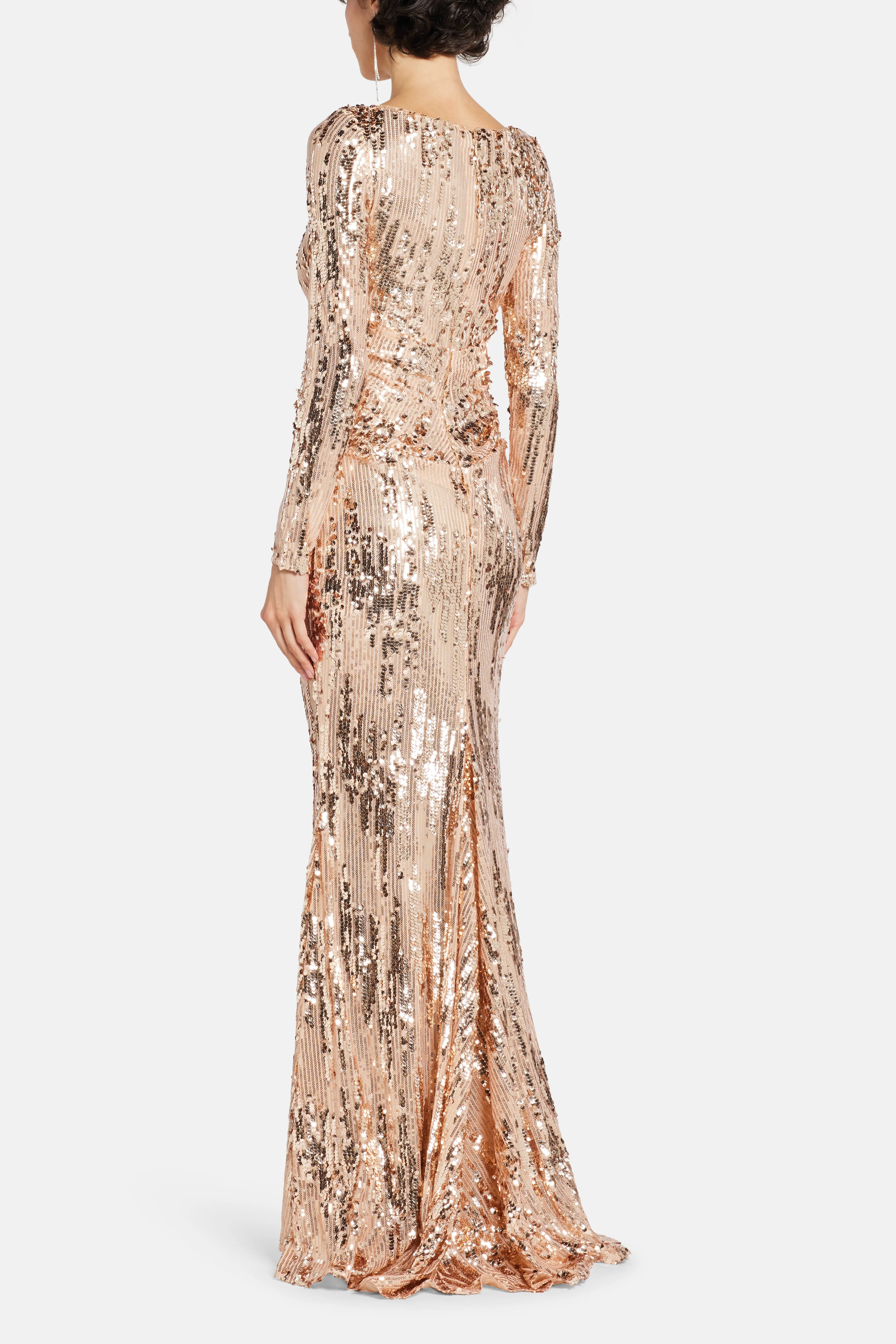 Brush Stroke Sequins Evening Dress in Gold