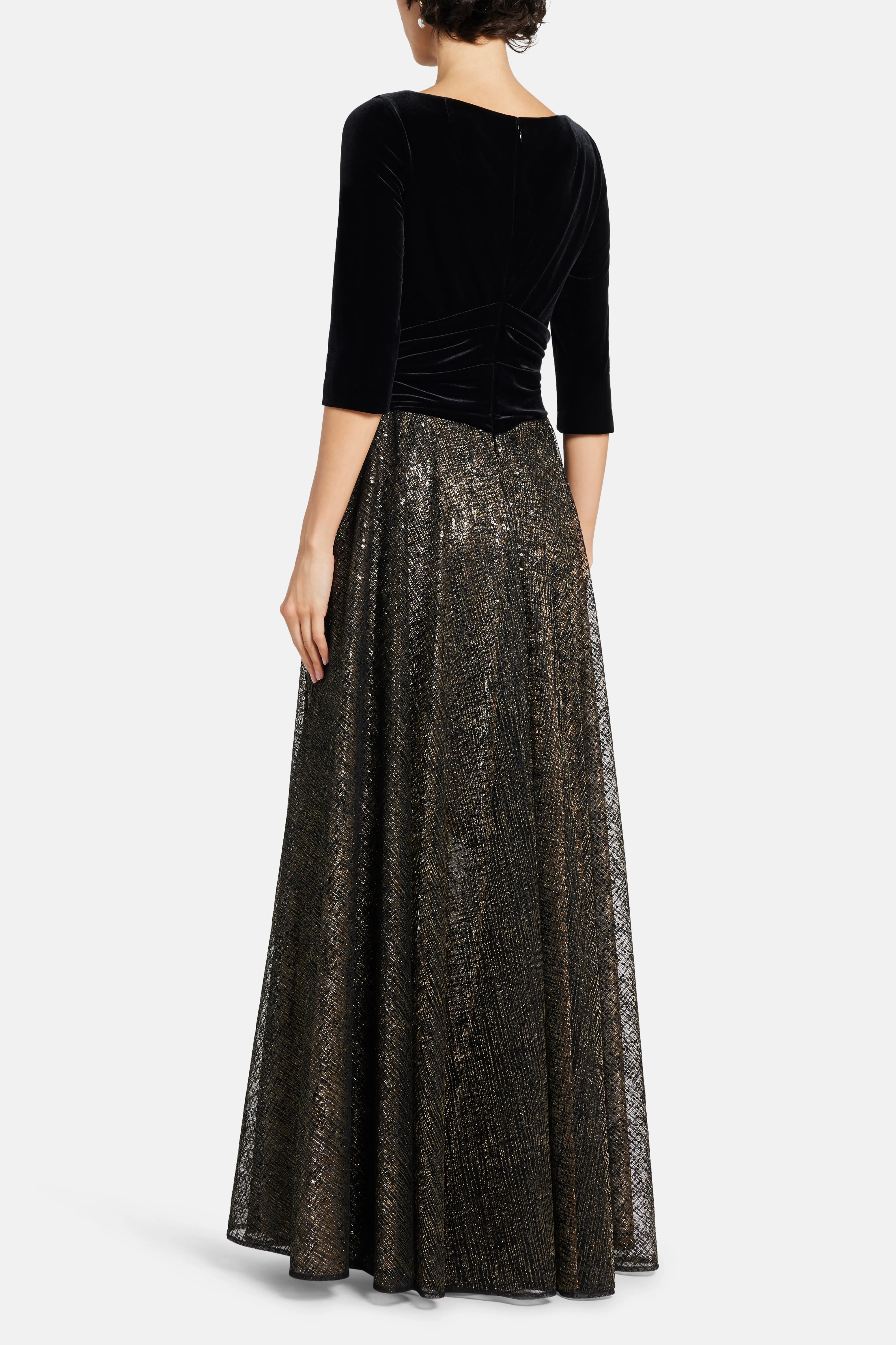 Dulce Sequin Net Evening Dress in Black
