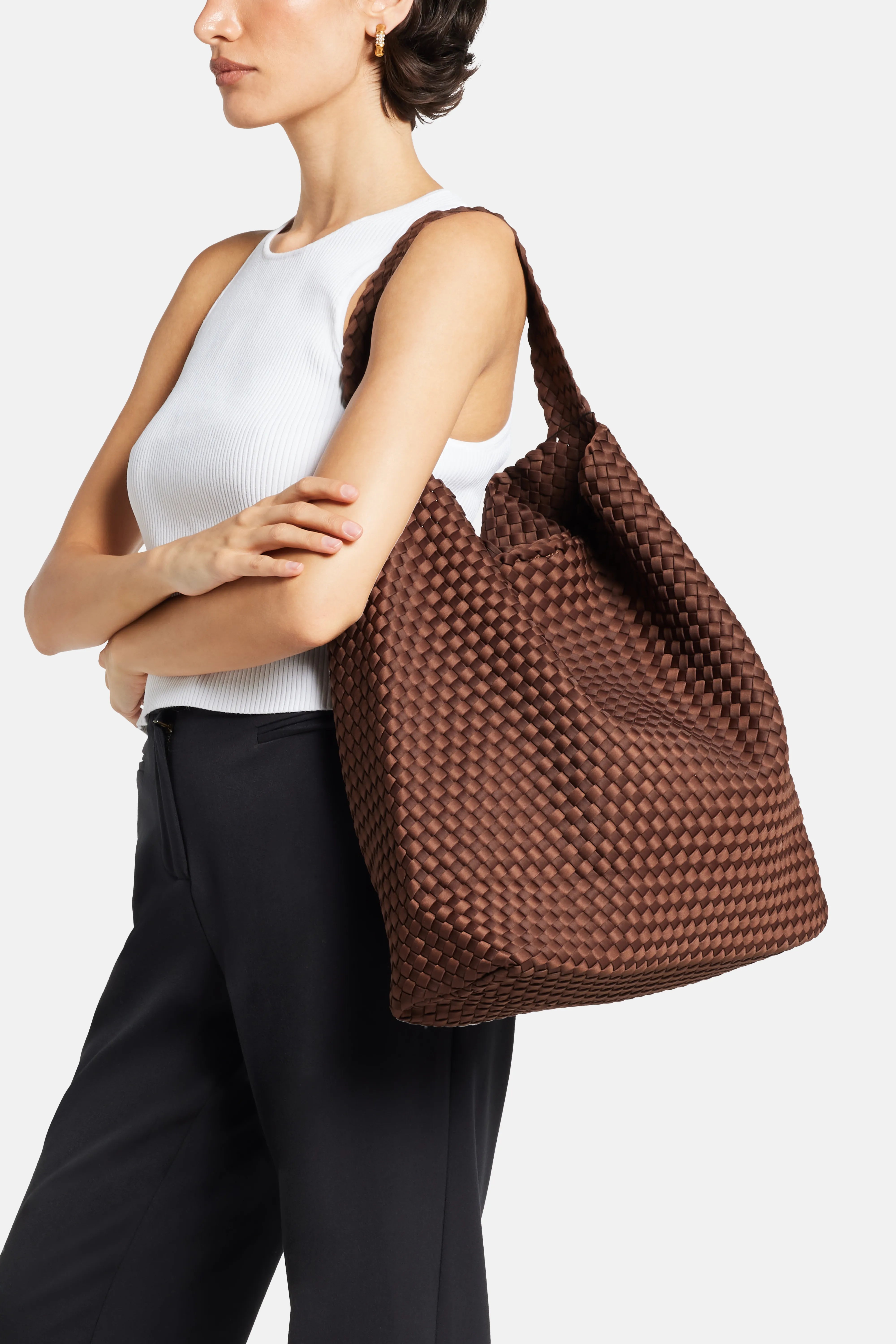 Nomad Woven Large Hobo Shoulder Bag in Brown With Pouch
