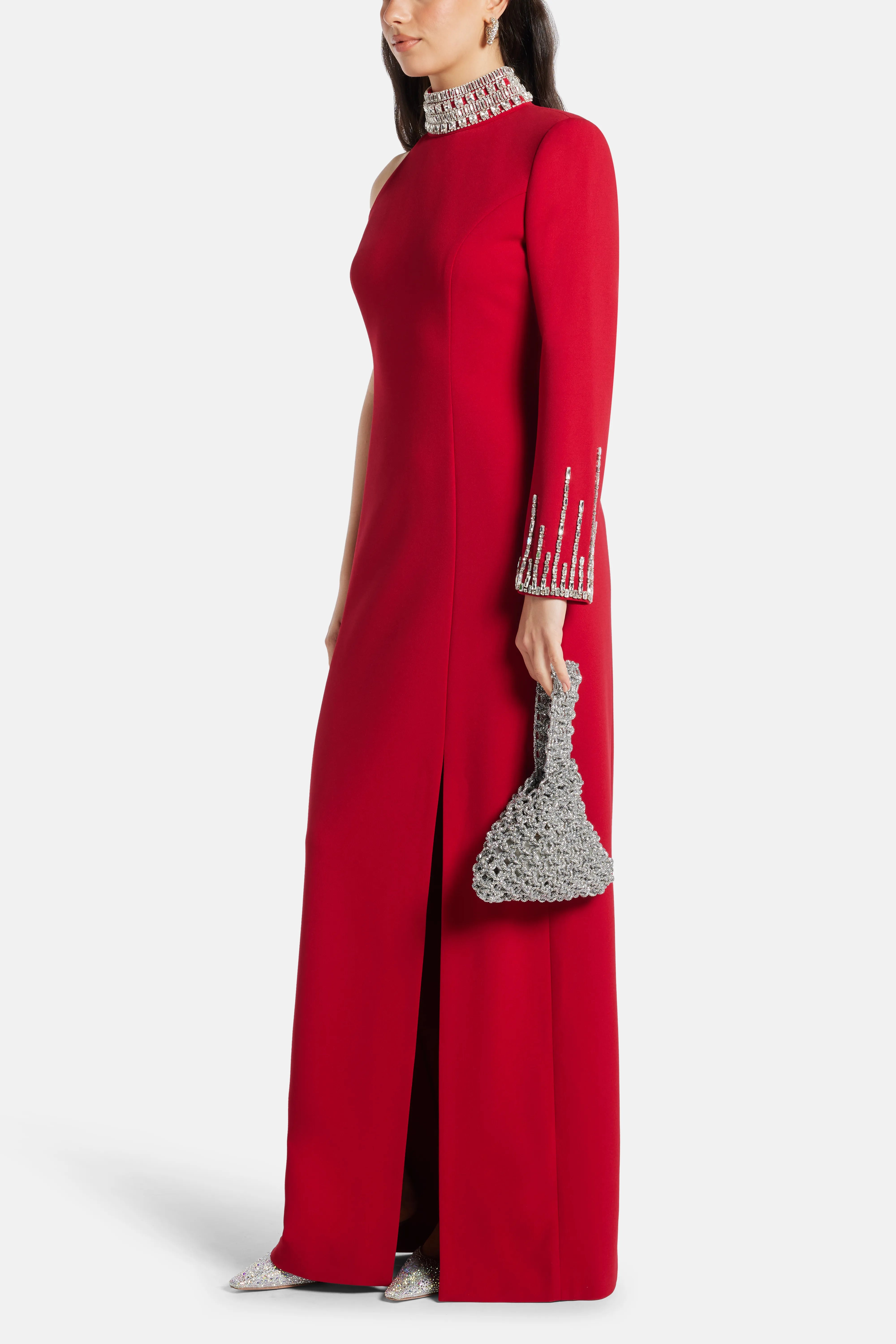 حقيبة نيكي مزينة بالكريستال بمقبض علوي باللون الفضي