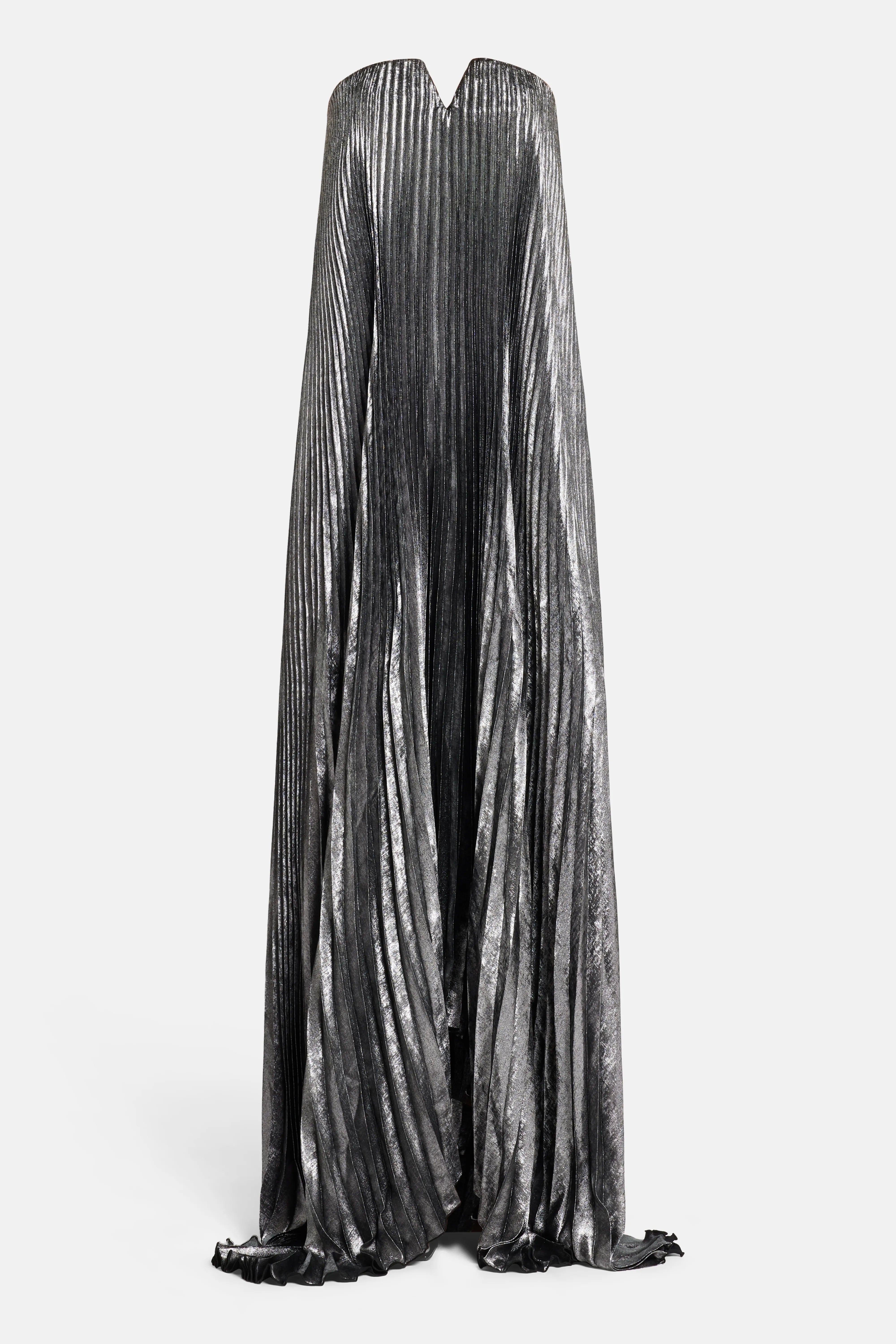 Black Tie Pleated Evening Dress in Silver
