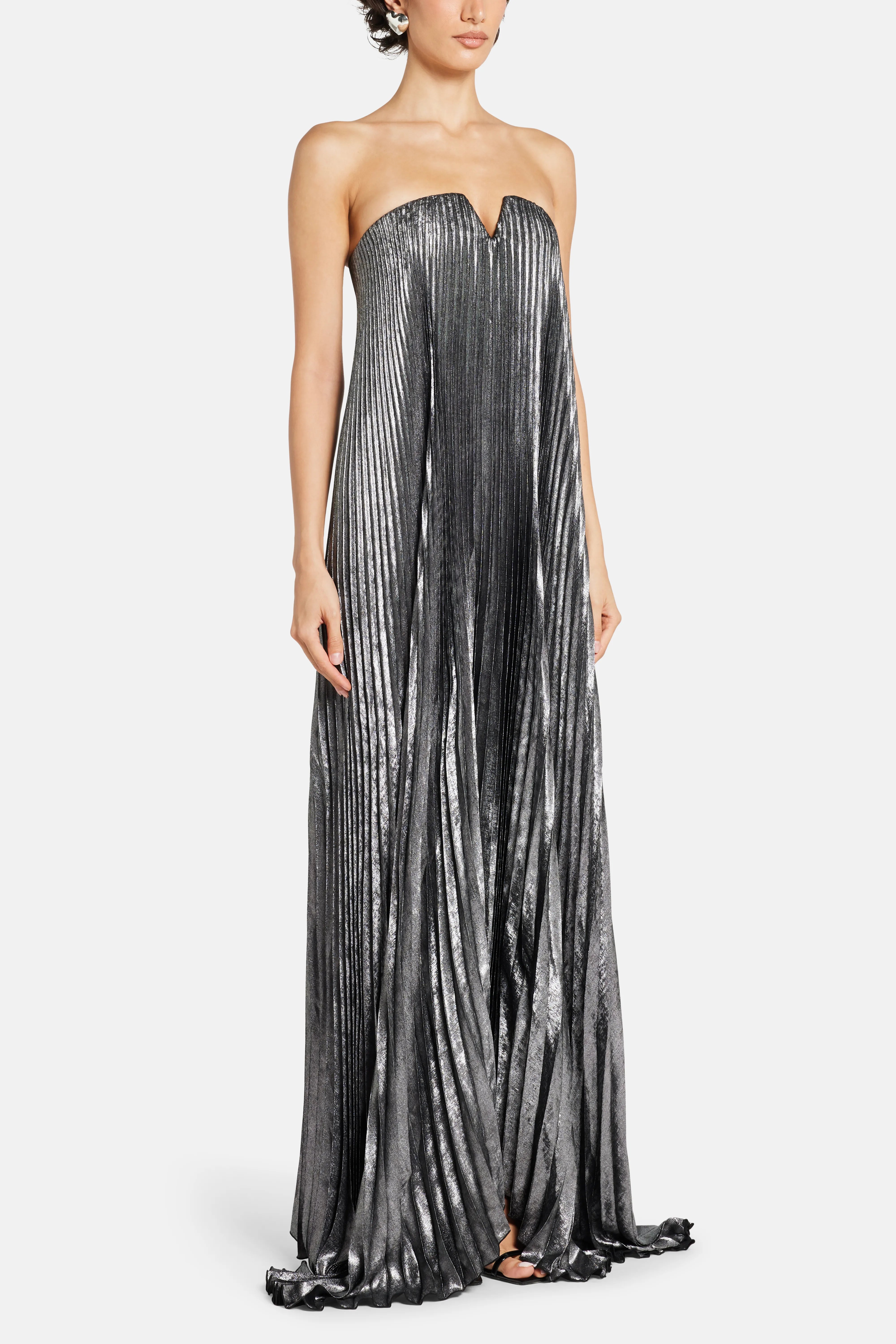 Black Tie Pleated Evening Dress in Silver