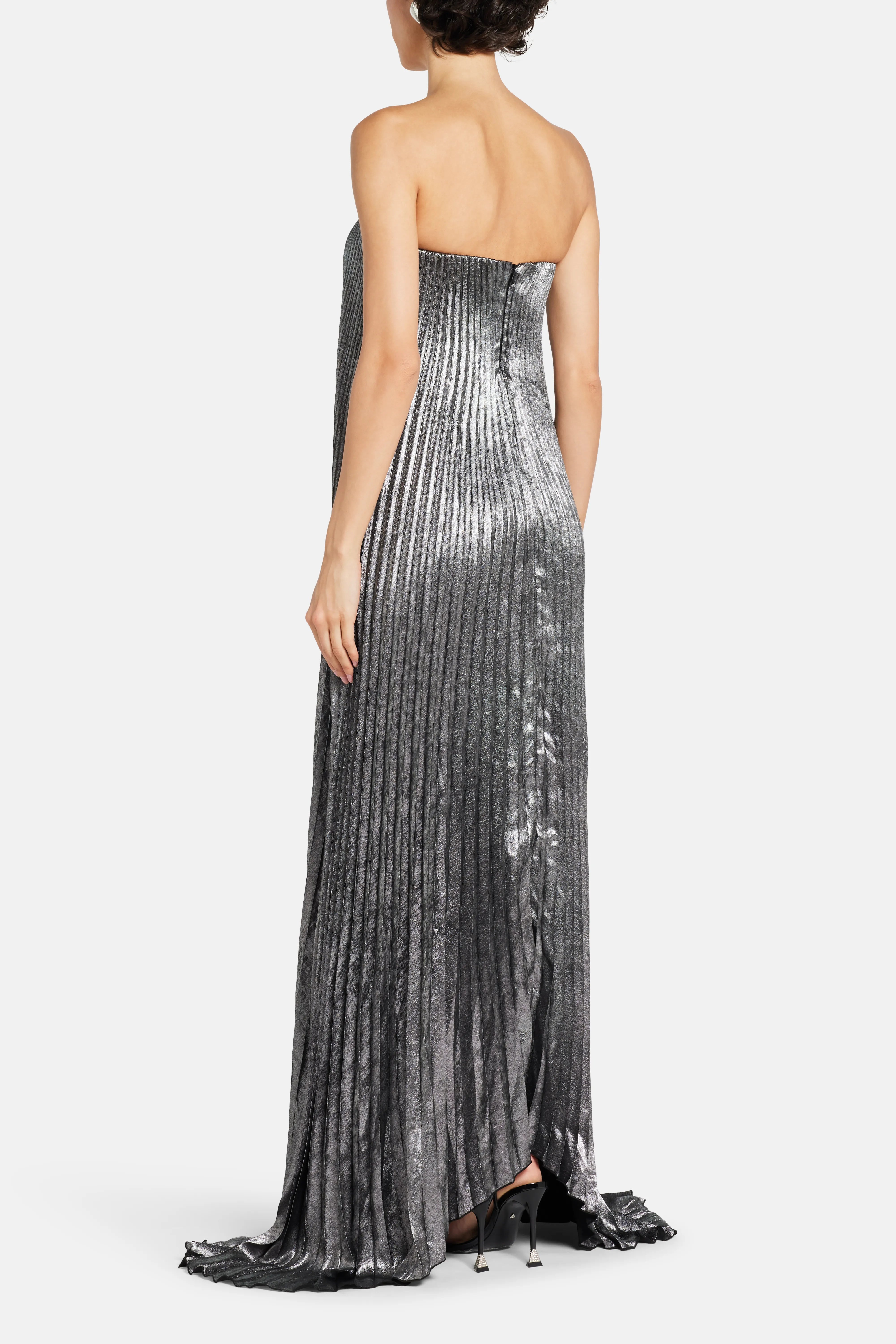Black Tie Pleated Evening Dress in Silver