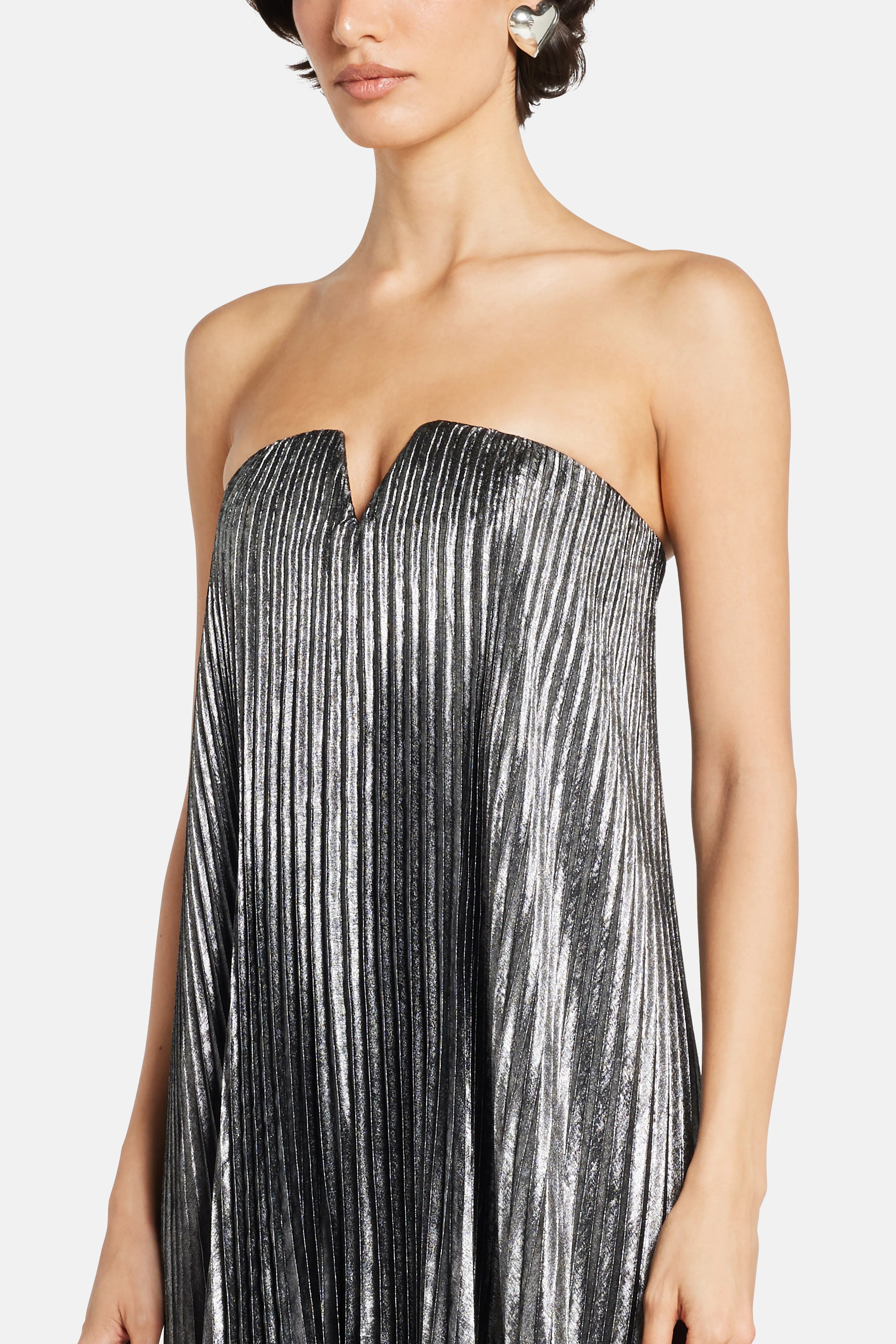 Black Tie Pleated Evening Dress in Silver