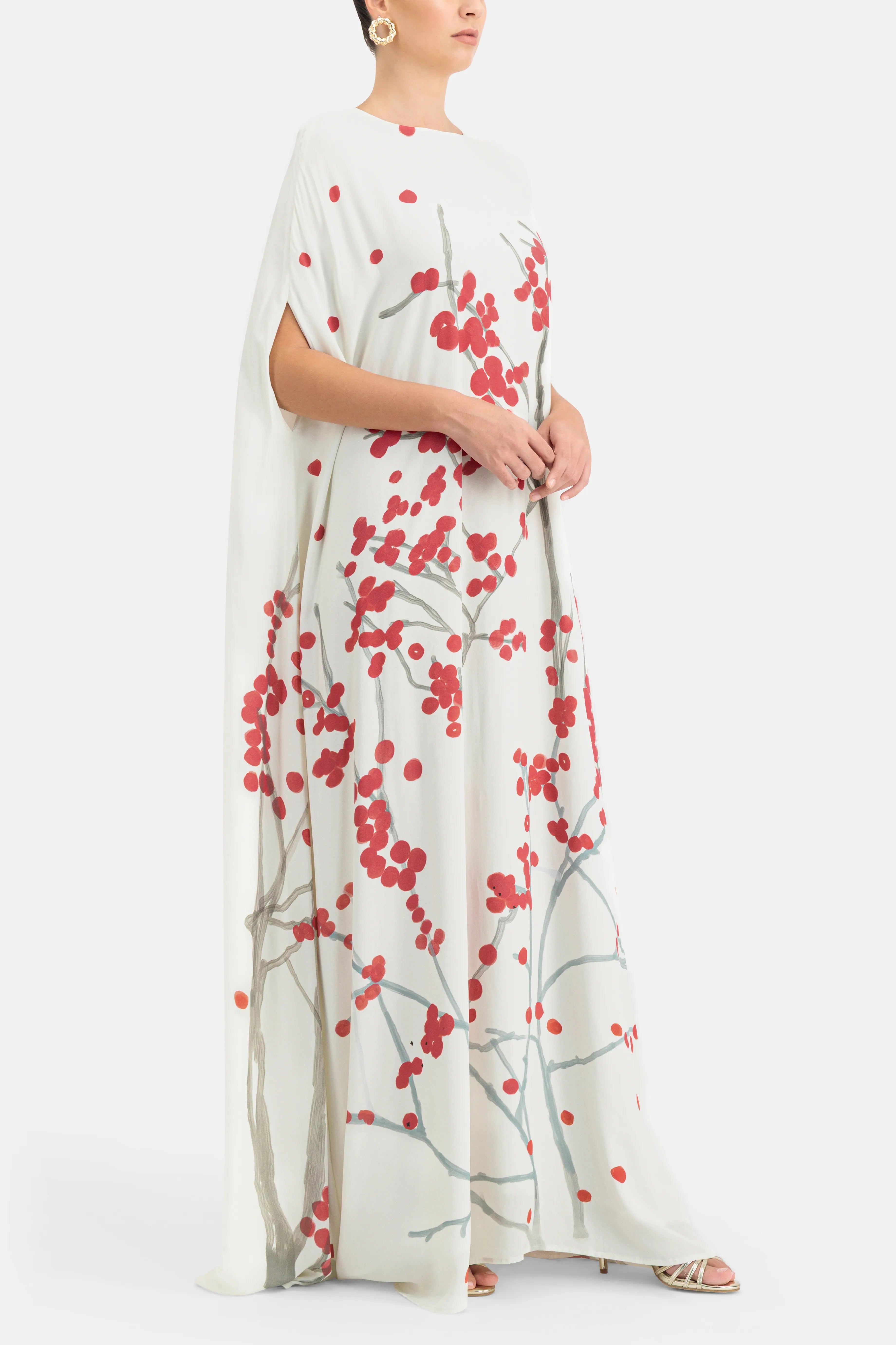 Eleonore Red Berry Print Maxi Dress in White
