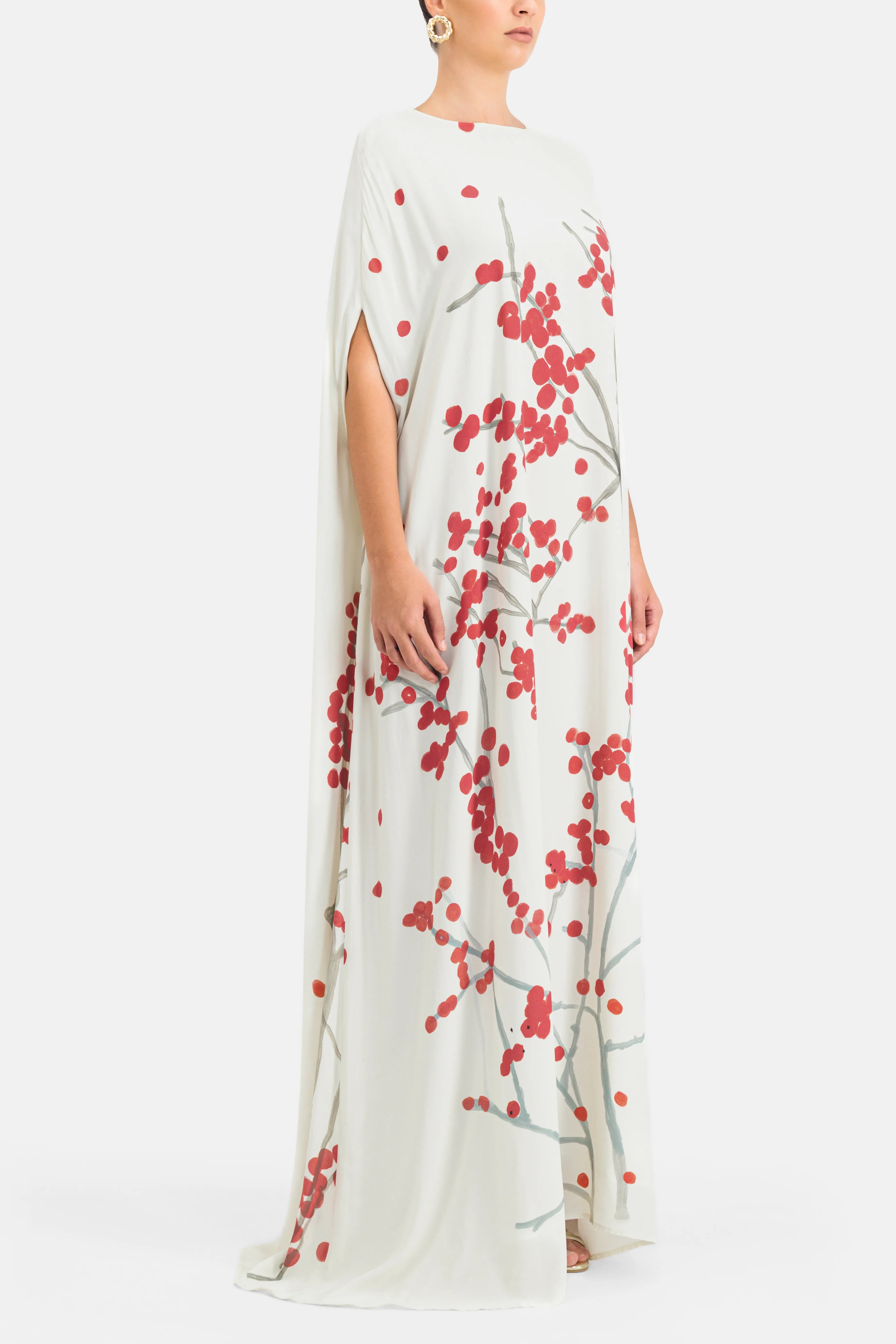Eleonore Red Berry Print Maxi Dress in White