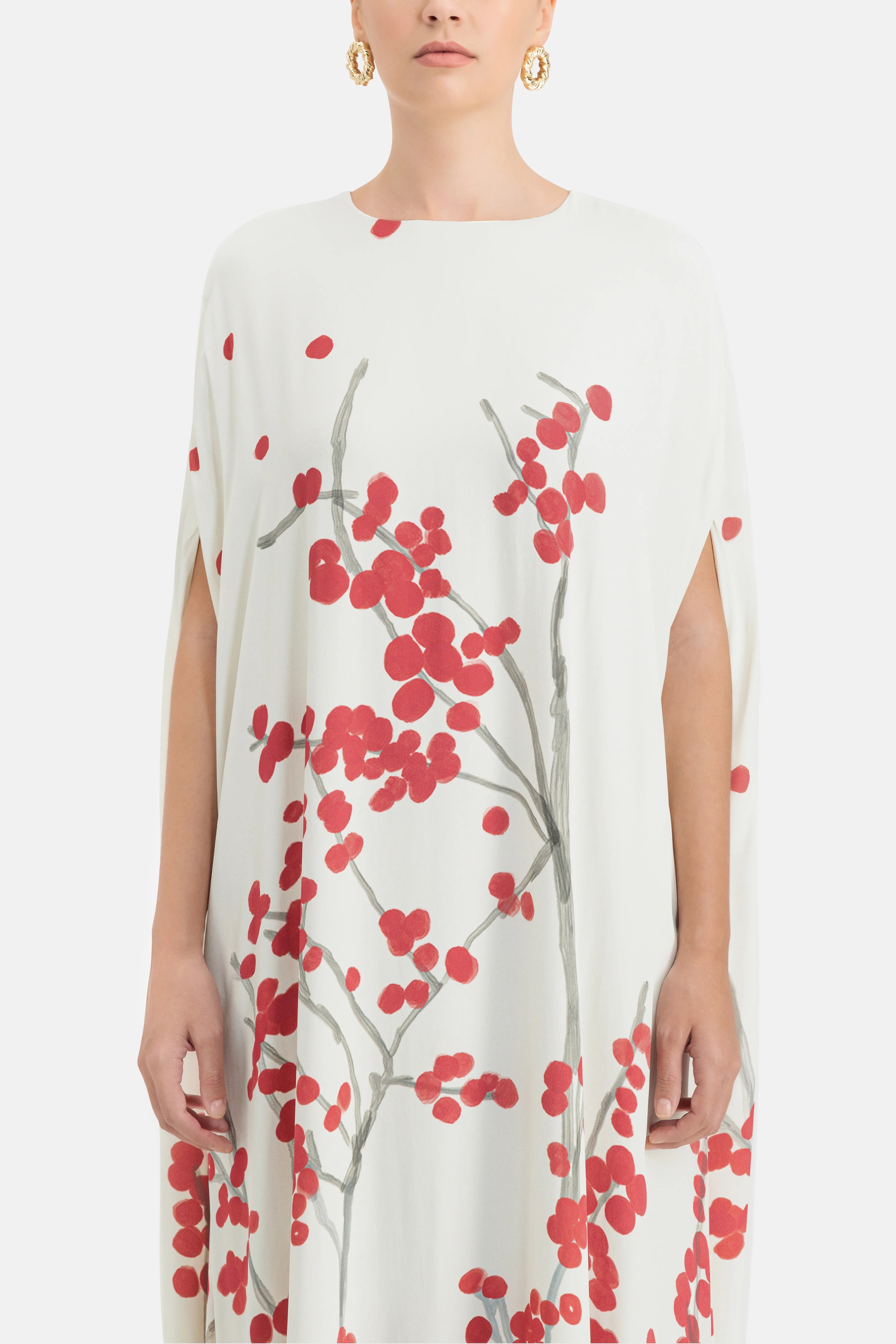 Eleonore Red Berry Print Maxi Dress in White