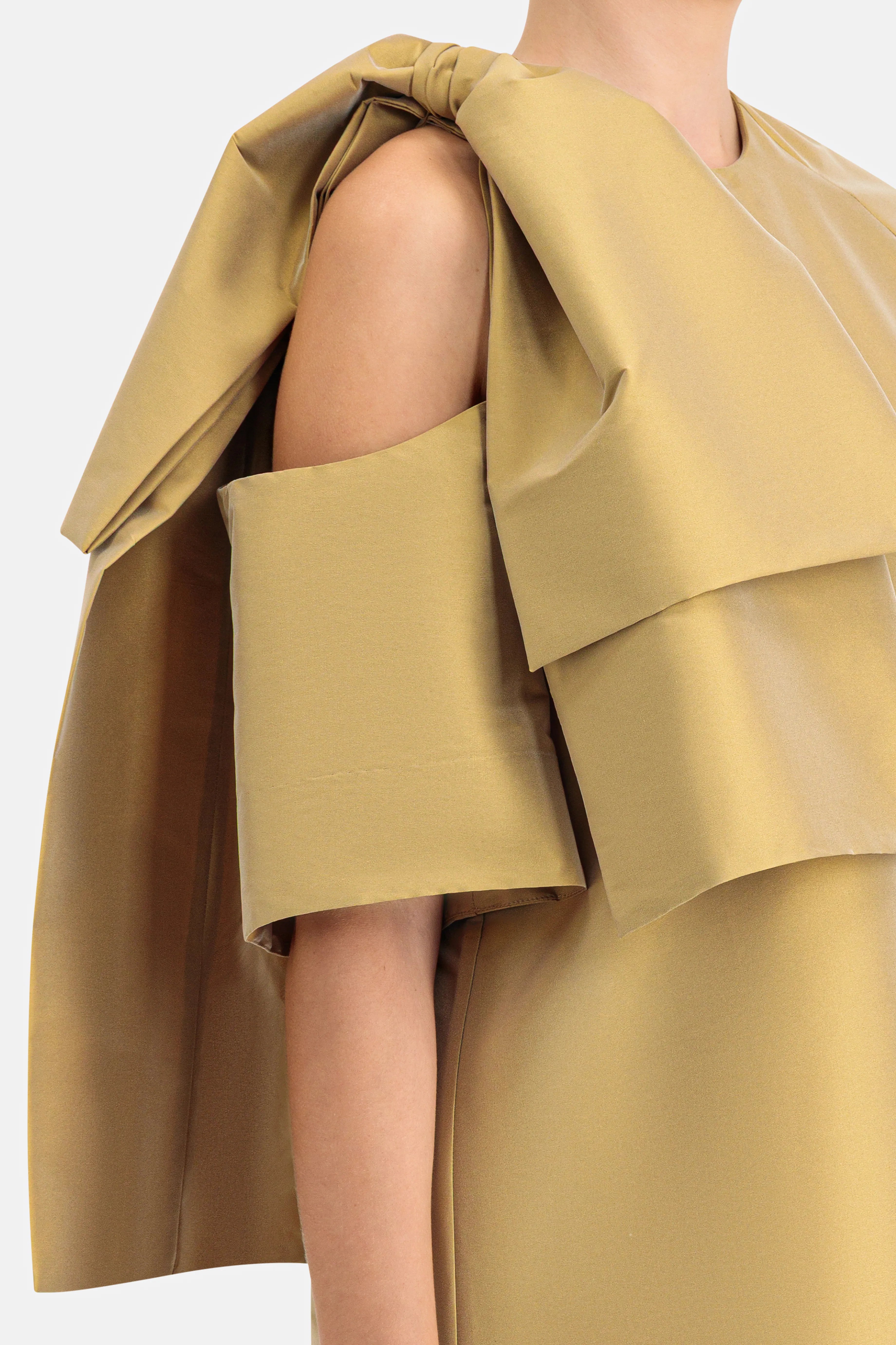 Winona Bow Applique Shoulder Cut Out Maxi Dress in Gold