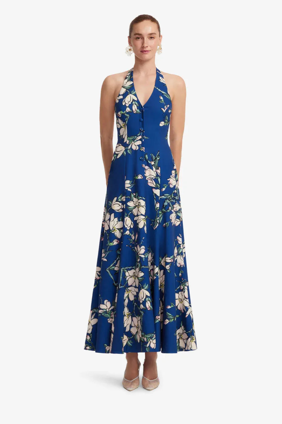 Juliette Floral Halter Neck Maxi Dress in Blue