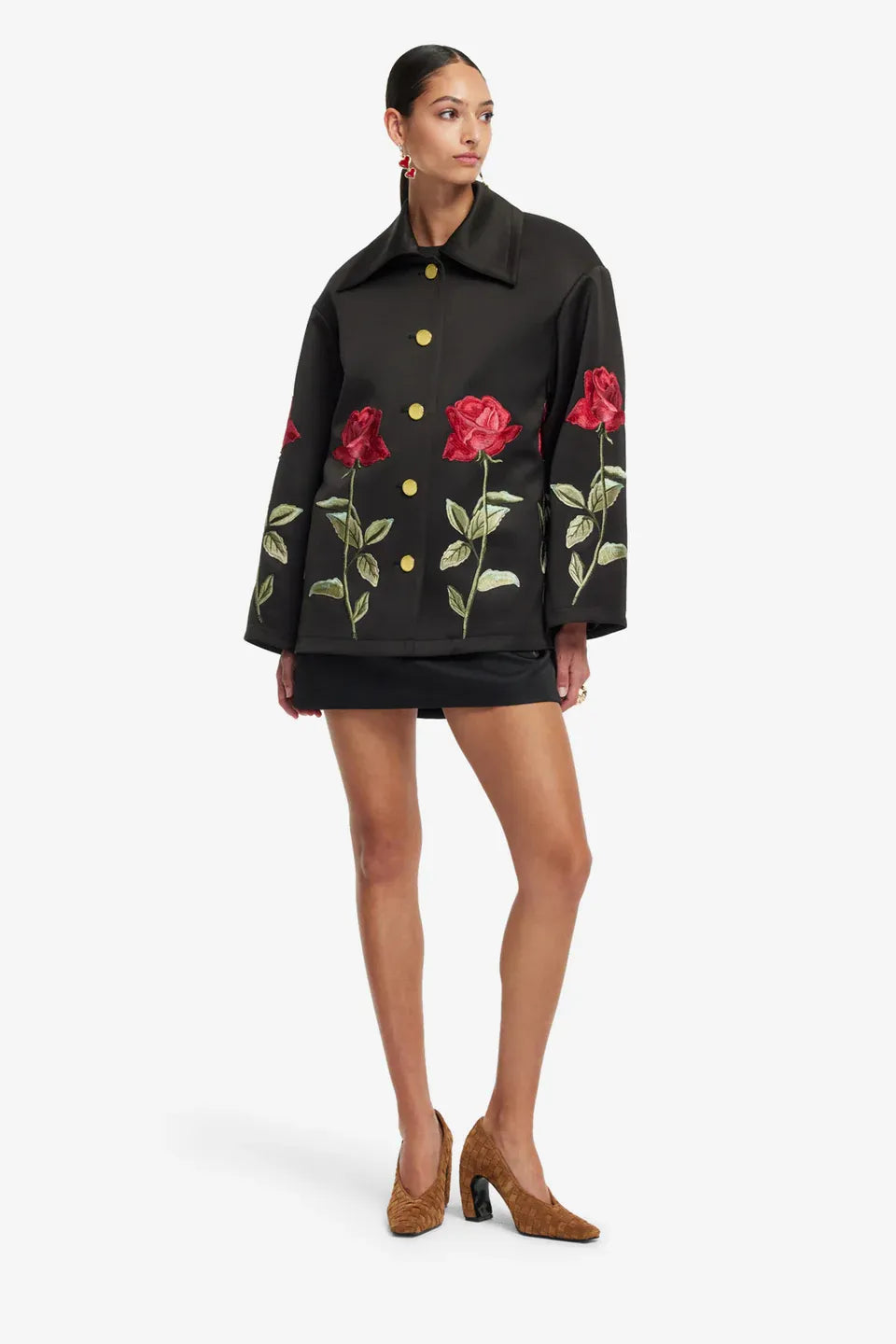 Leyna Embellished Rose Jacket in Black