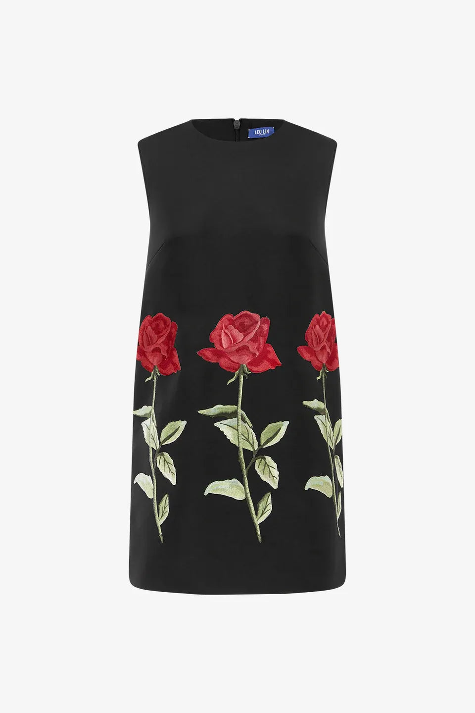Yvonne Sleeveless Embroidered Mini Dress in Black