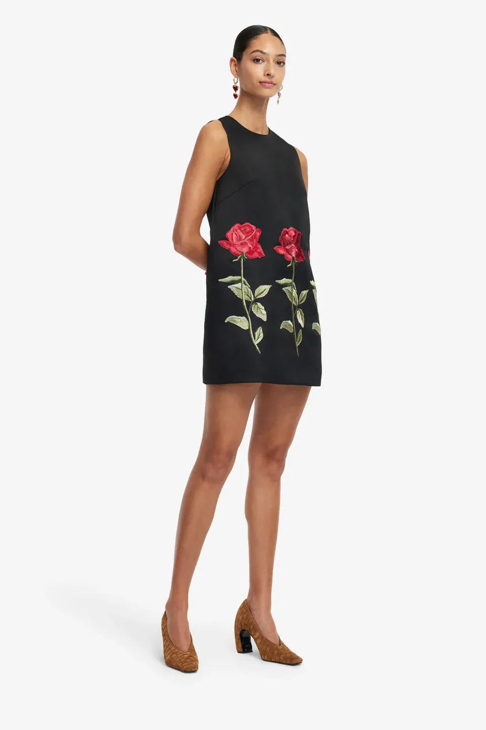 Yvonne Sleeveless Embroidered Mini Dress in Black