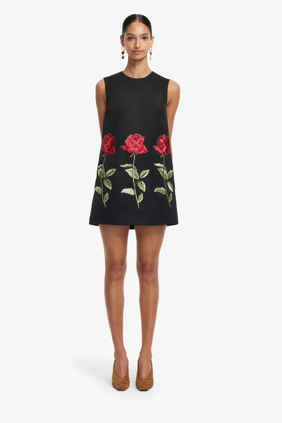 Yvonne Sleeveless Embroidered Mini Dress in Black