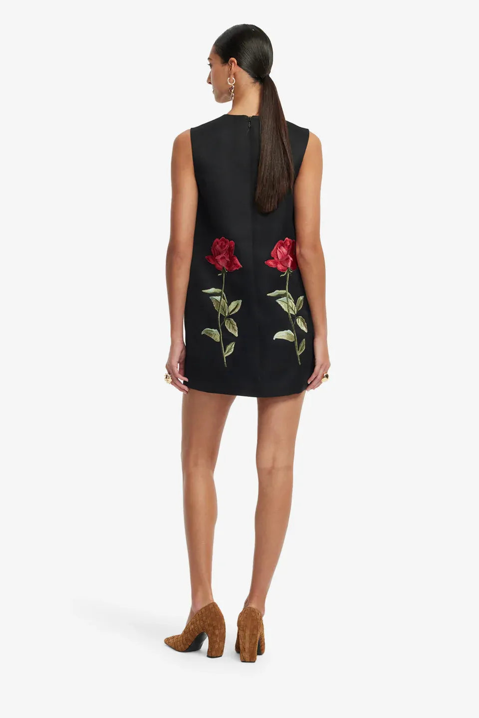 Yvonne Sleeveless Embroidered Mini Dress in Black