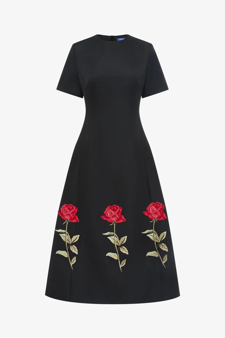 Caroline Embellished Rose Midi Dress in Black