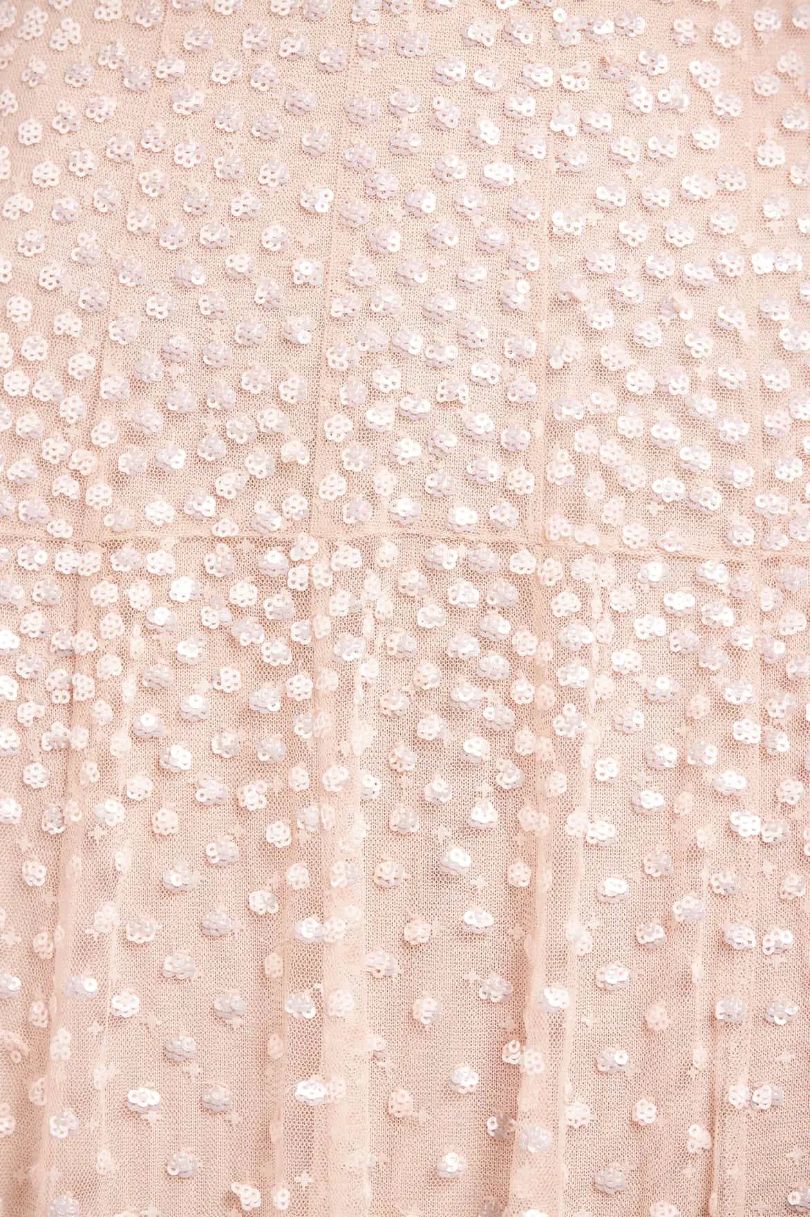 Sequin Cascade Evening Dress in Beige