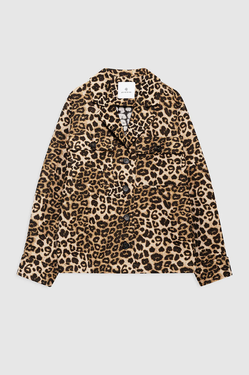 Flynn Leopard Print Cotton Jacket in Black