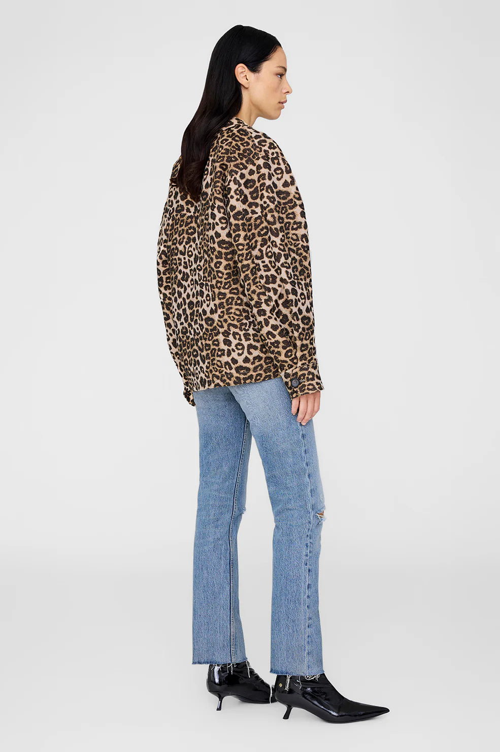 Flynn Leopard Print Cotton Jacket in Black