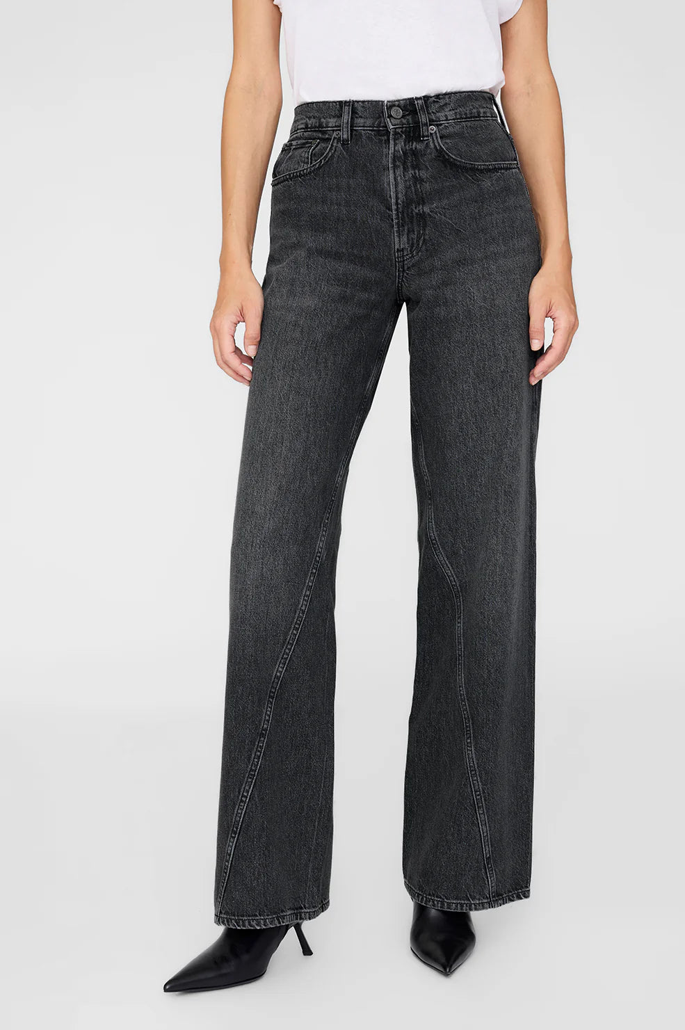 Brie Washed Denim Cotton Flared Jeans in Black