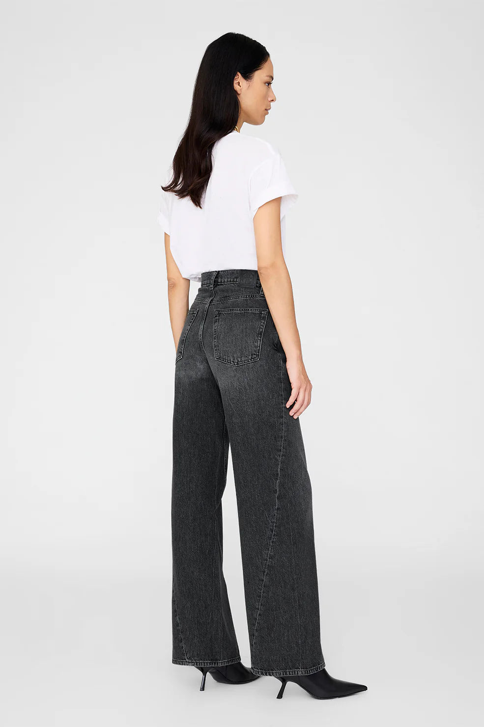 Brie Washed Denim Cotton Flared Jeans in Black