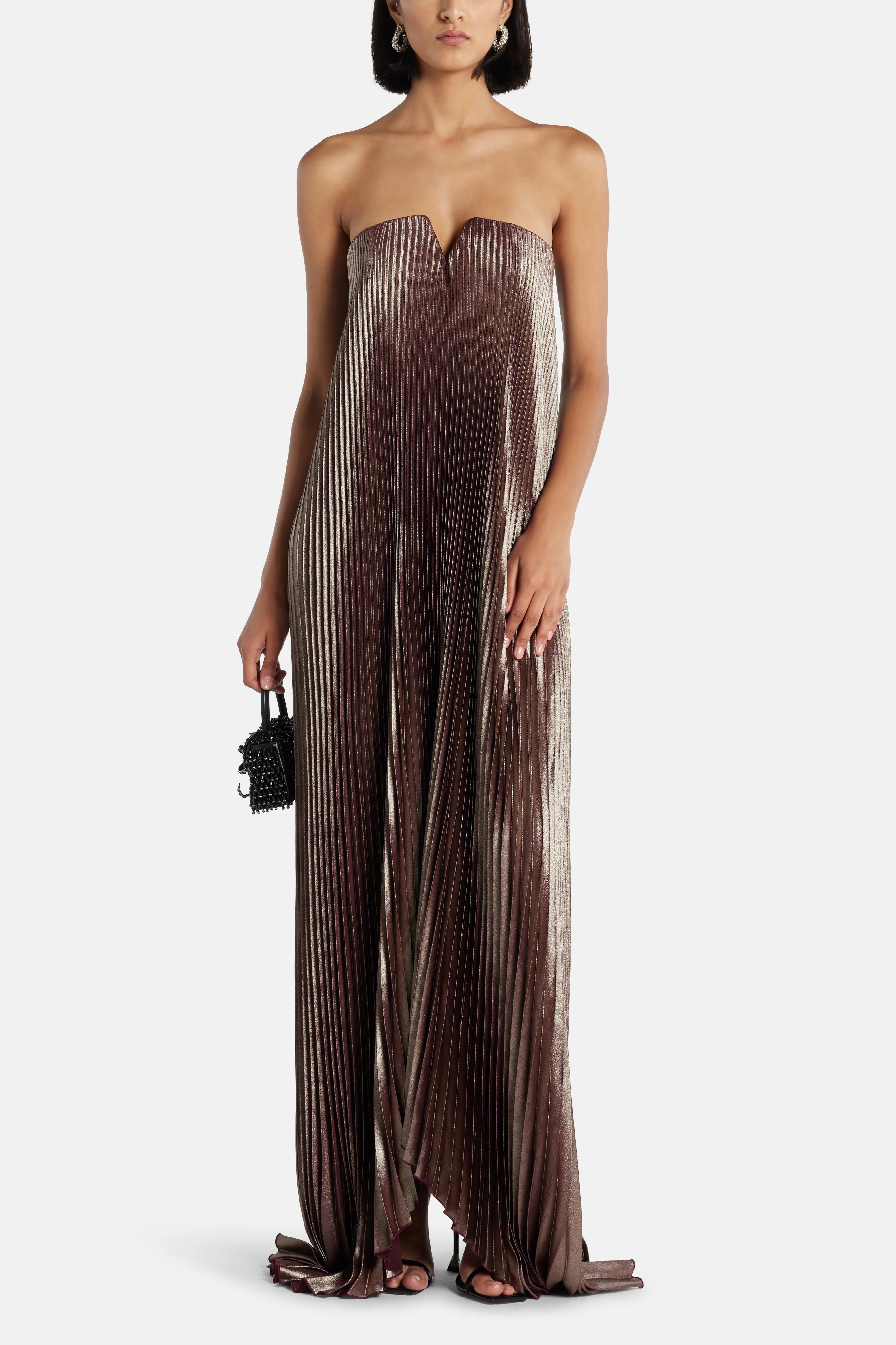 Black Tie Shimmer Off Shoulder Pleated Evening Dress in Silver