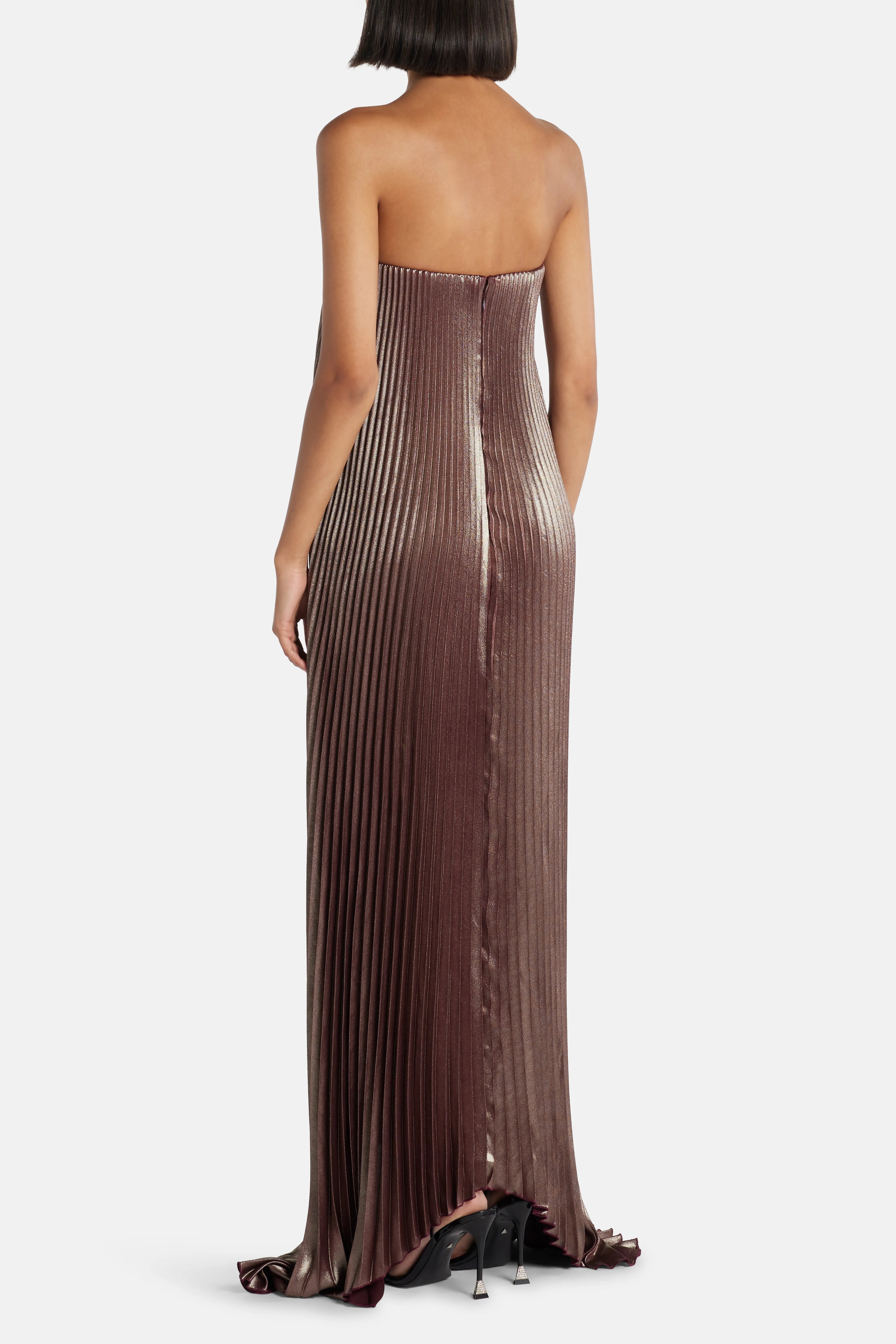 Black Tie Shimmer Off Shoulder Pleated Evening Dress in Silver