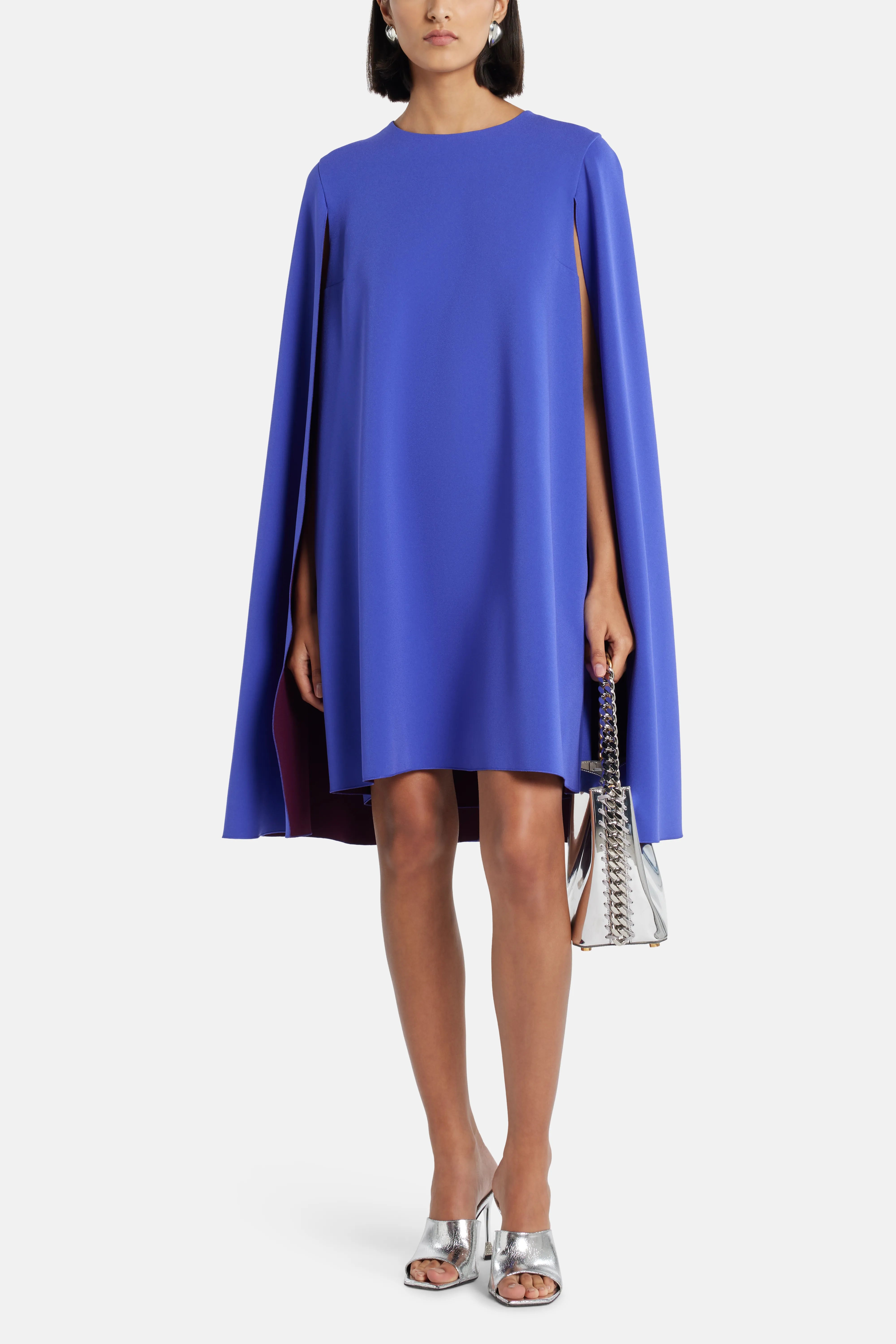 فستان تويغي قصير بأكمام واسعة باللون الأزرق