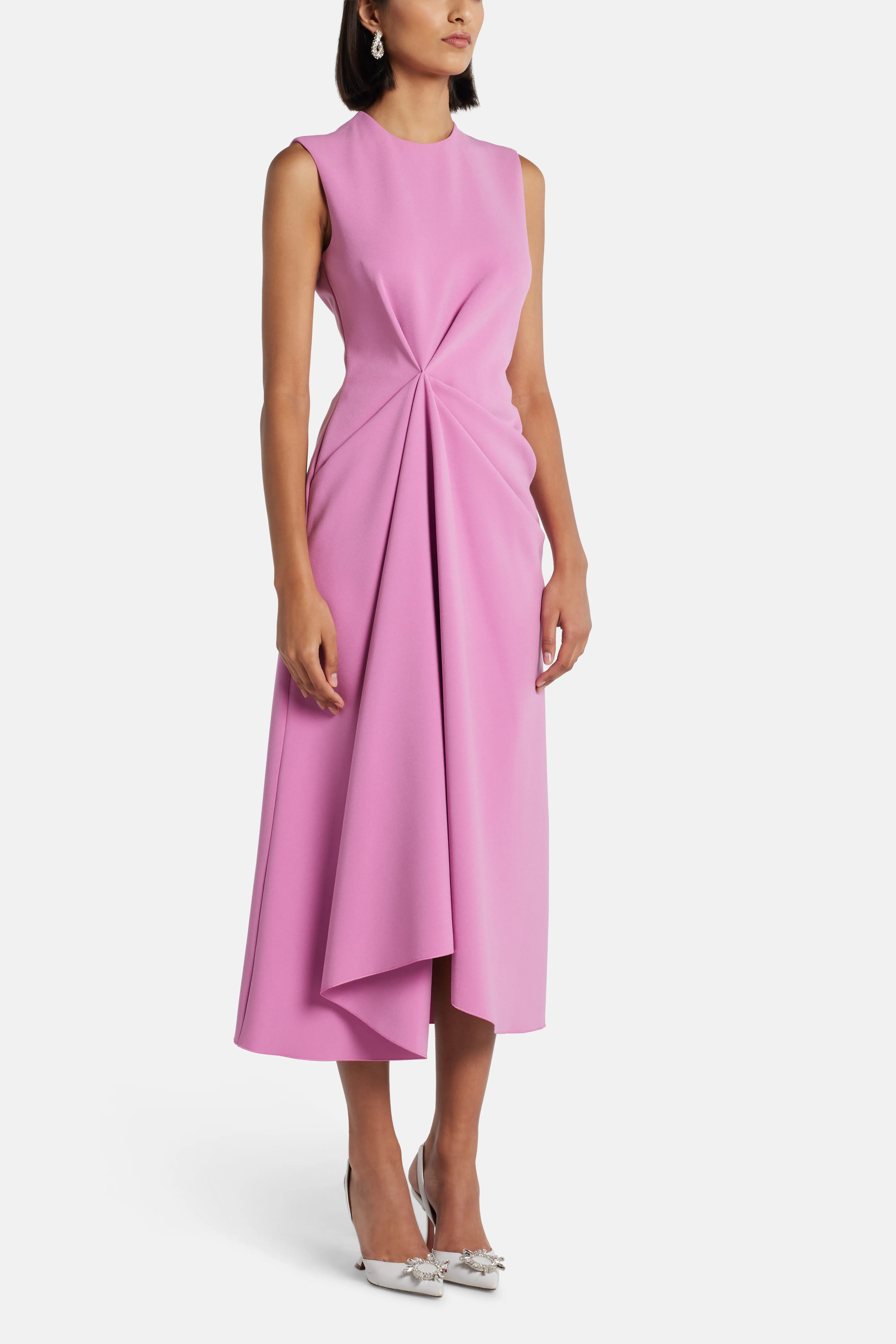 فستان ميدي ألماس بدون أكمام باللون الوردي