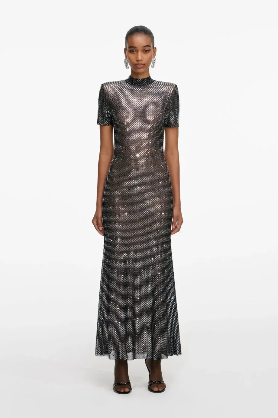 Rhinestone Mesh Evening Dress in Grey