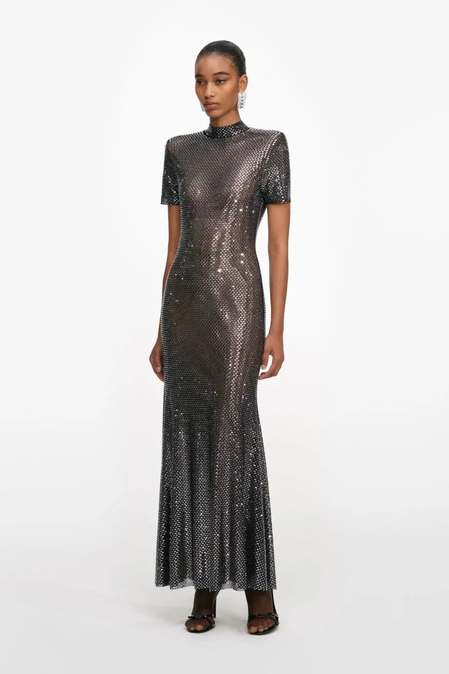 Rhinestone Mesh Evening Dress in Grey