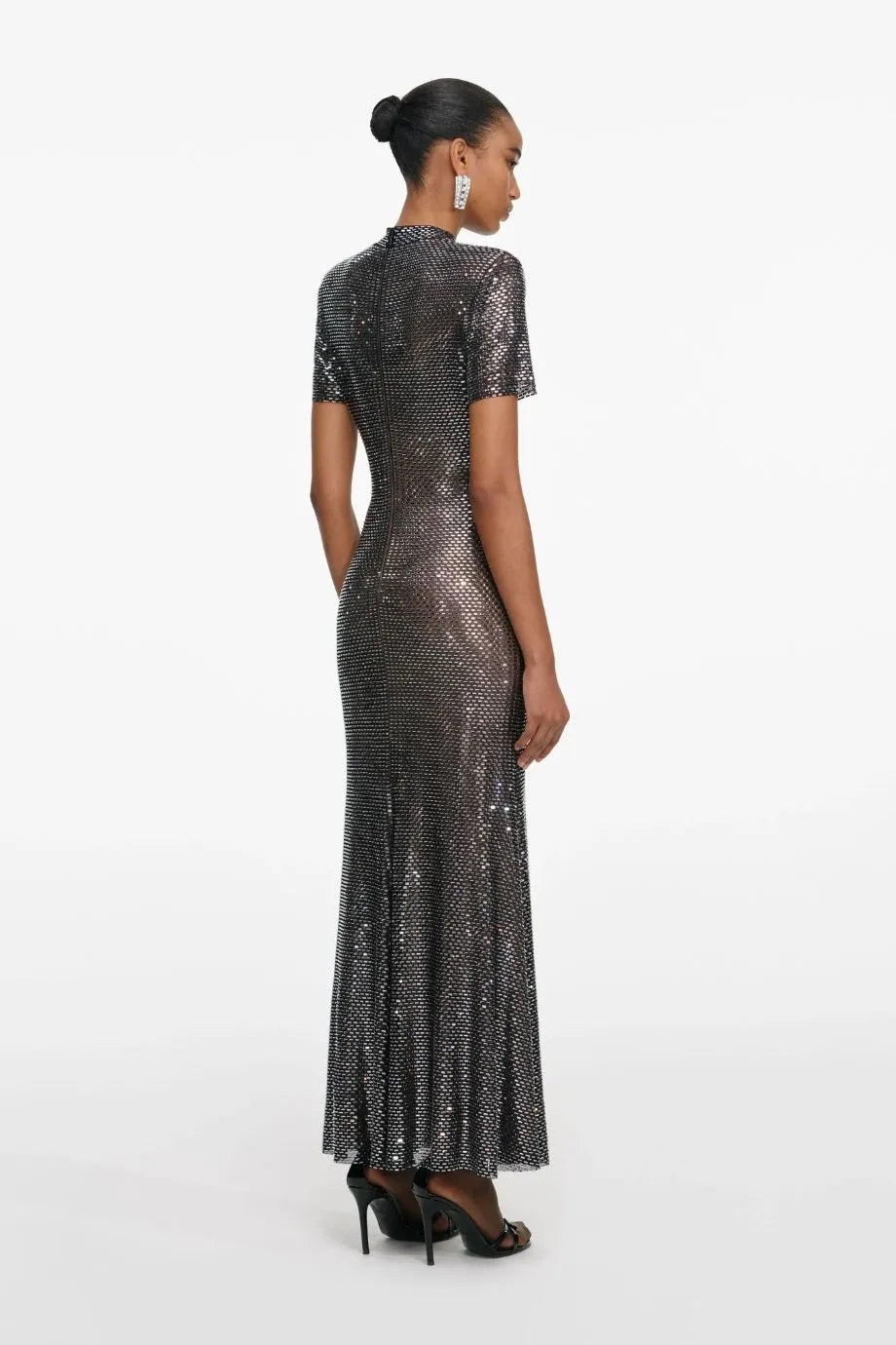 Rhinestone Mesh Evening Dress in Grey