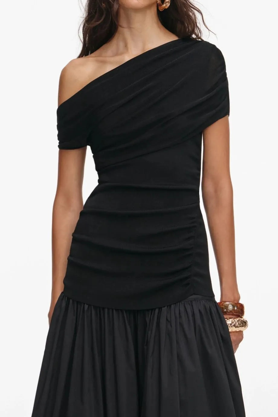 Cotton Draped Knit Midi Dress in Black