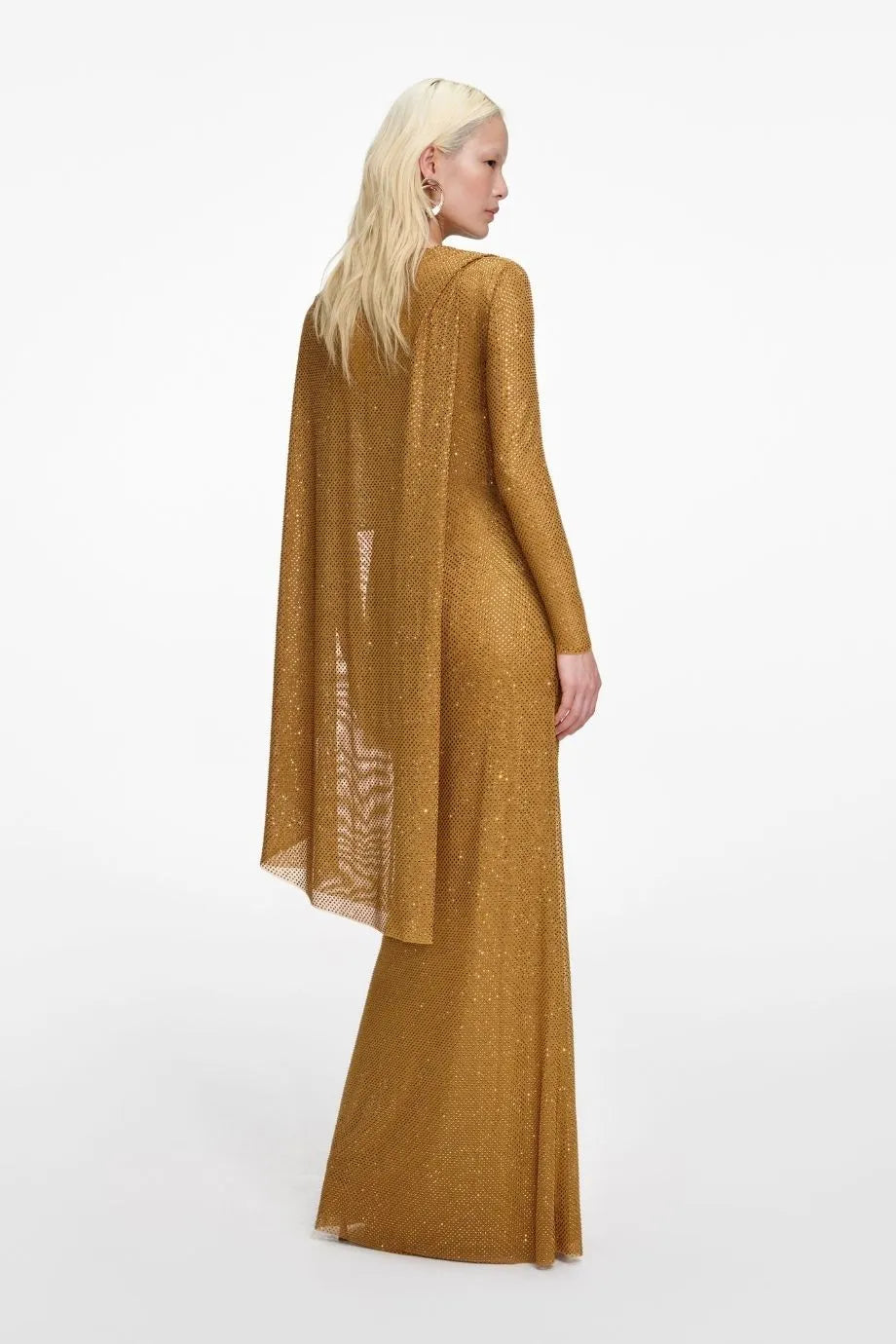 Rhinestone Drape Evening Dress in Gold